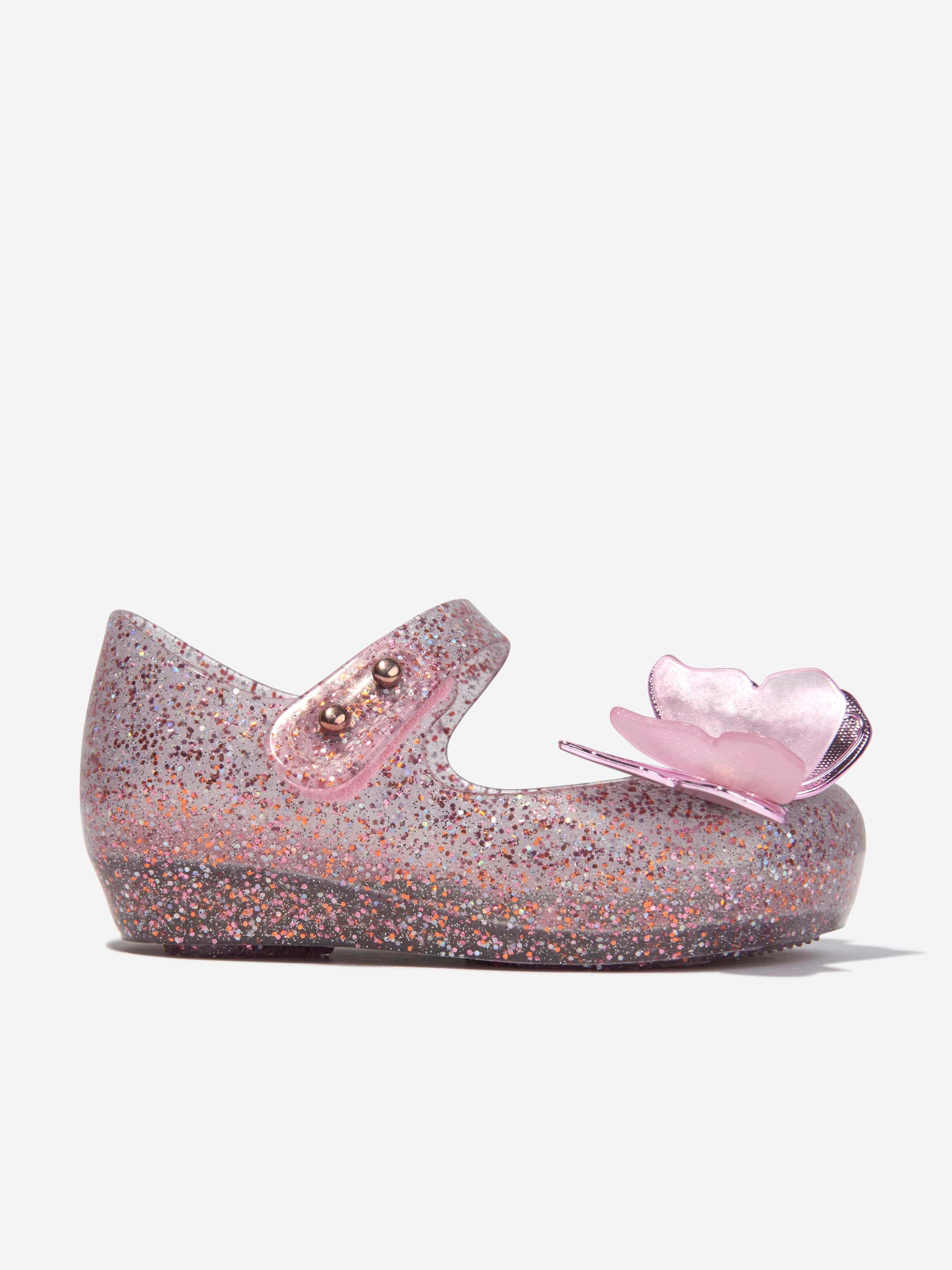 Mini Melissa Girls Mini Ultragirl Butterfly Jelly Ballerinas in Pink Finishline For Sale