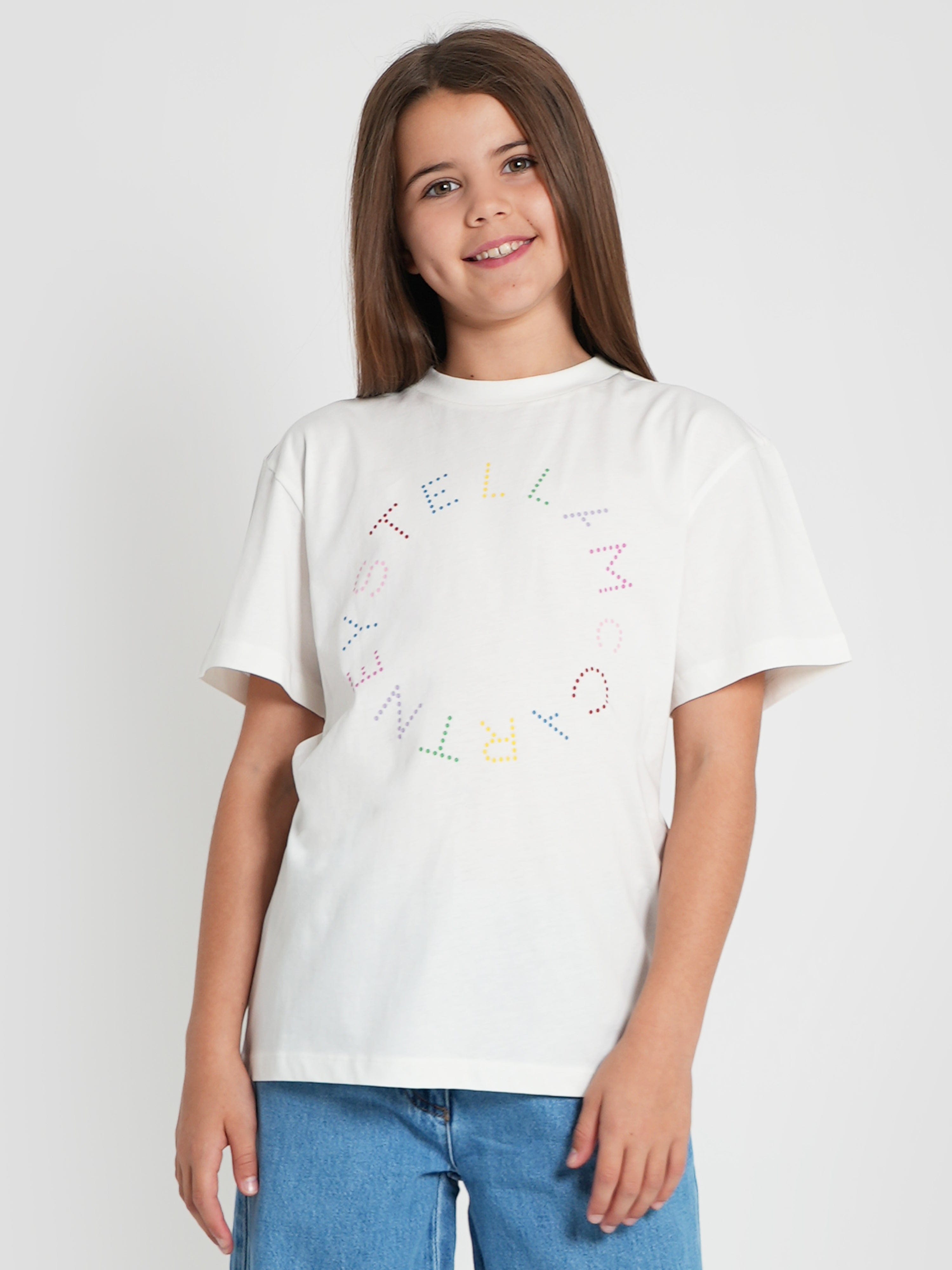 Stella McCartney Girls Circle Logo T-Shirt in Ivory Pices For Sale
