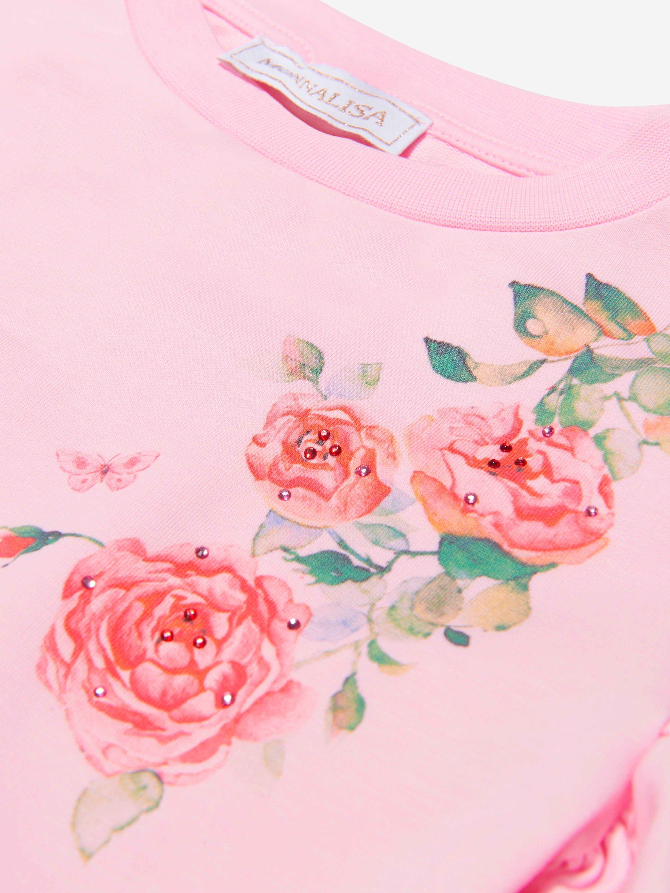 Monnalisa Girls Cotton Rose Print Dress Online Online High Quality