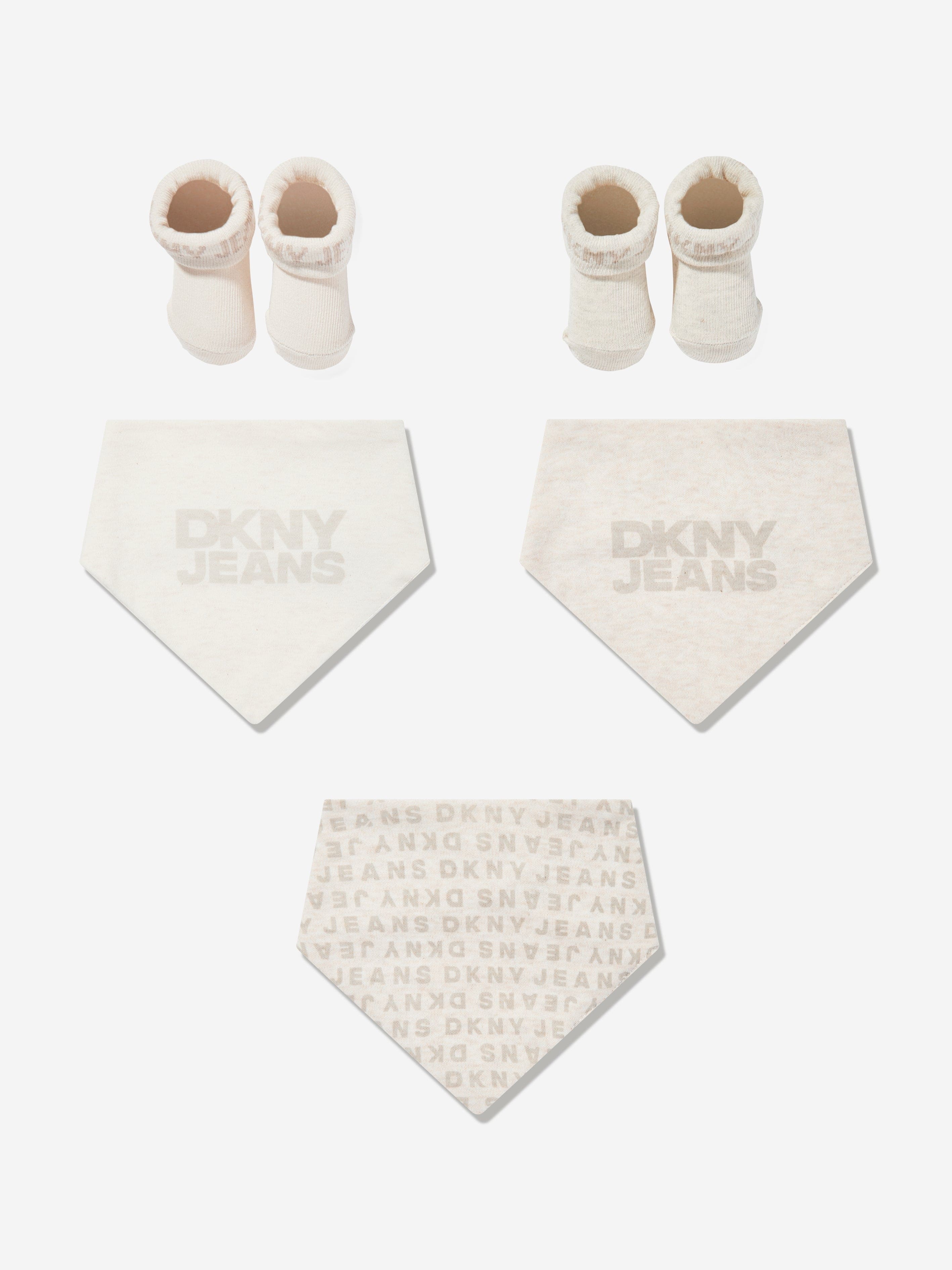 DKNY Baby Bibs and Socks Set in Beige Exclusive Online