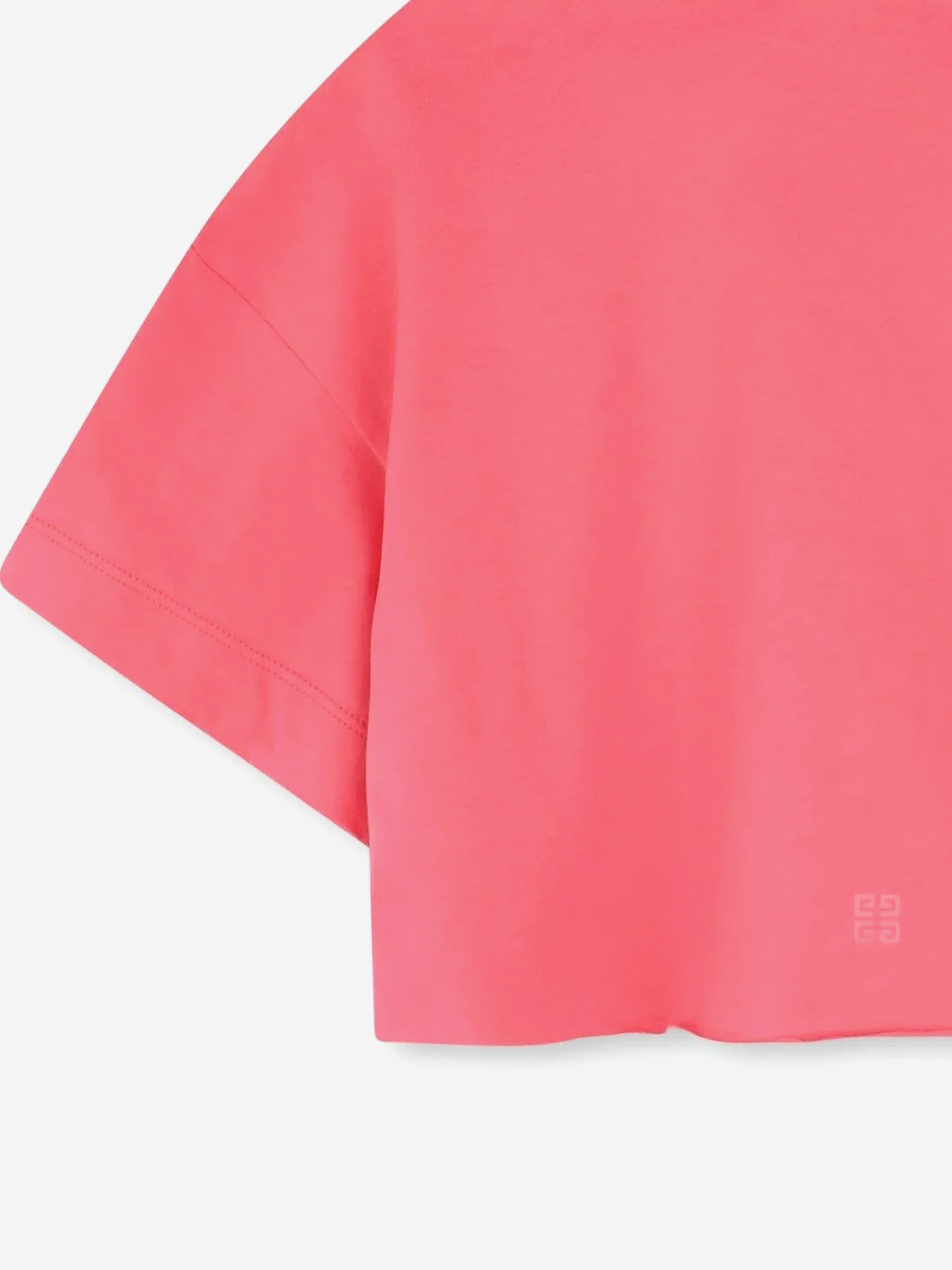 Girls Cropped Logo T-Shirt in Pink Manchester For Sale