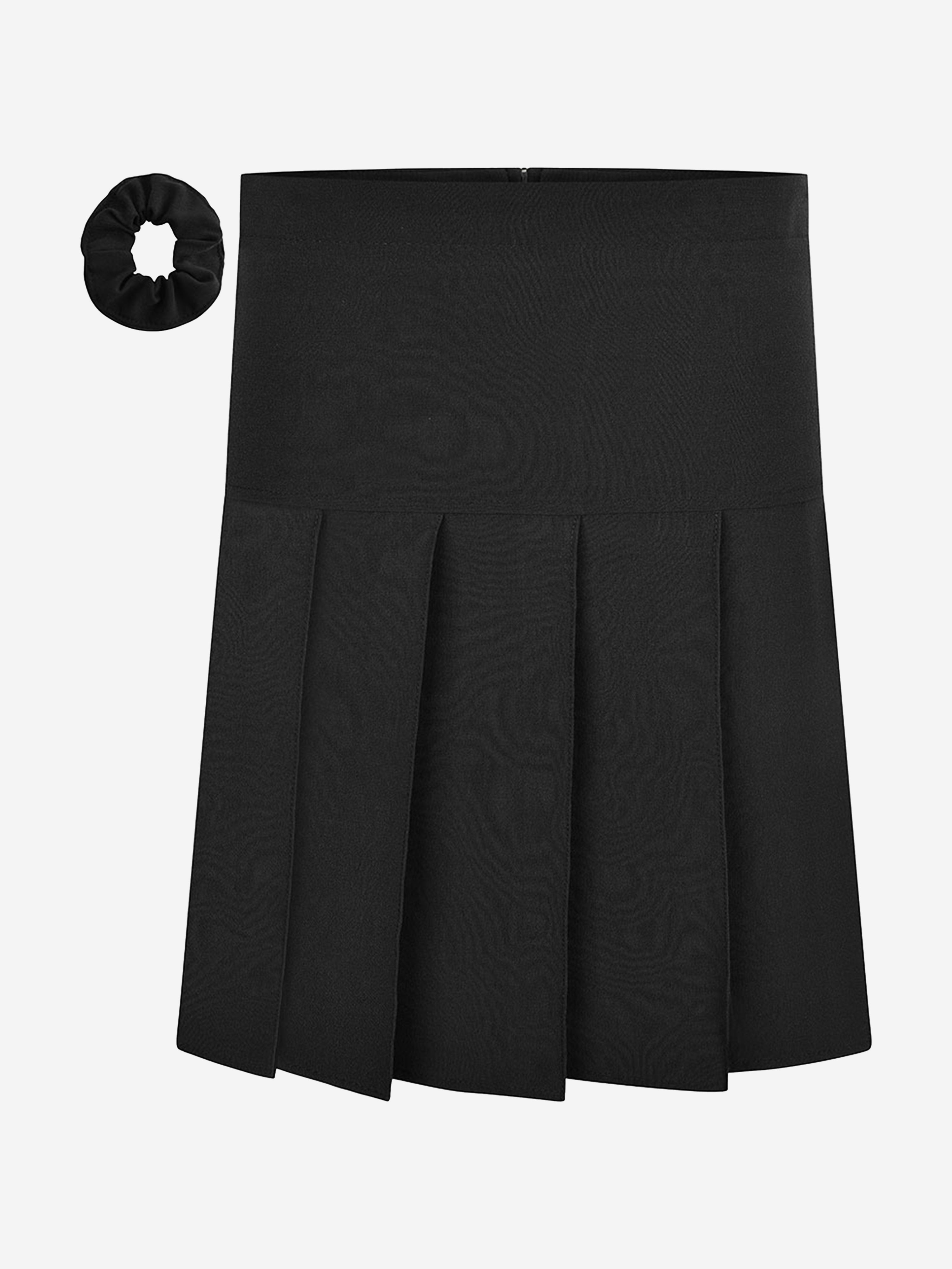 Zeco Girls School Pleated Skirt With Scrunchie (Regular Length) in Black Outlet Hot Sale