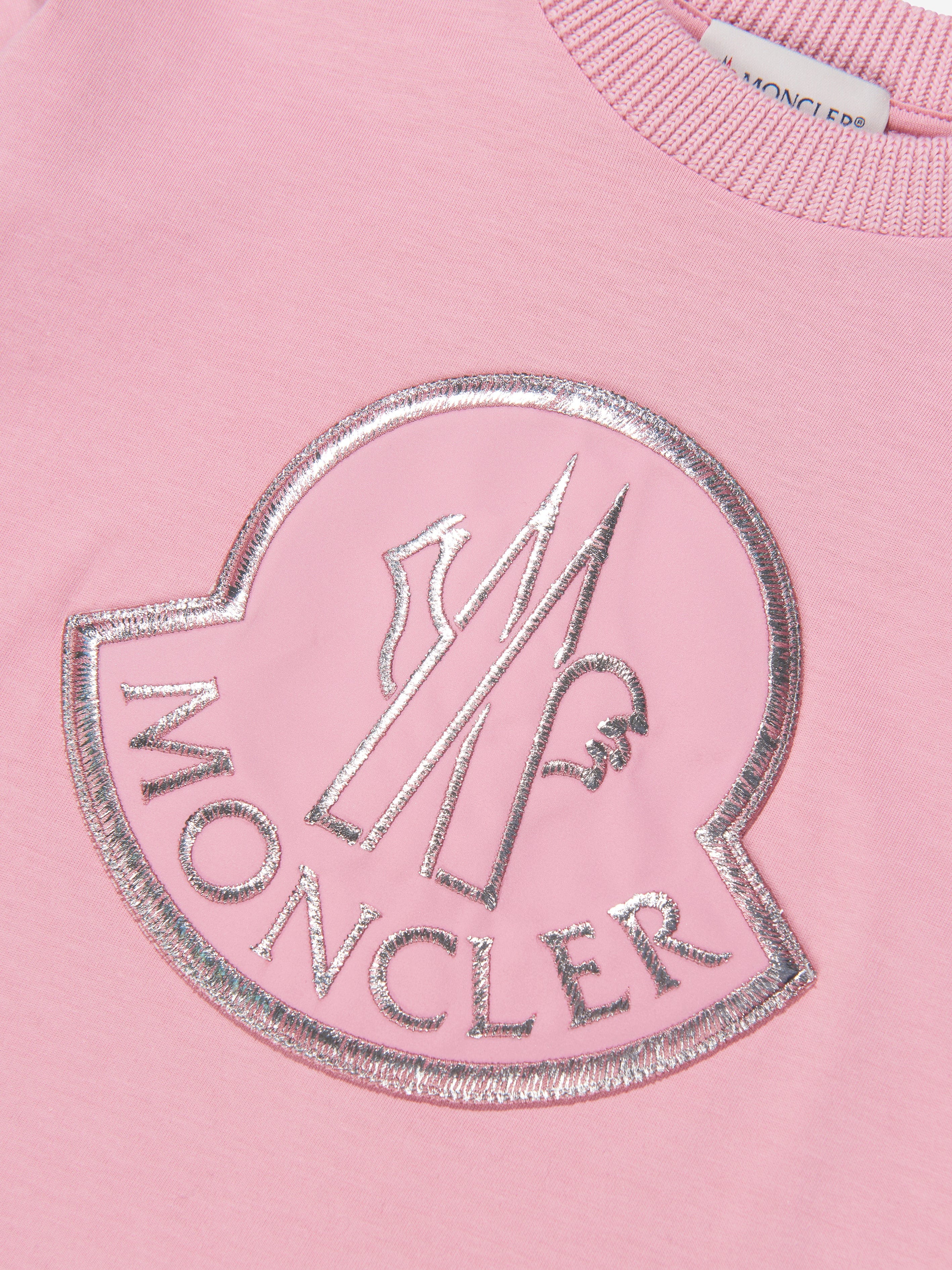 Moncler Enfant Girls Logo Print T-Shirt in Pink Clearance Pictures
