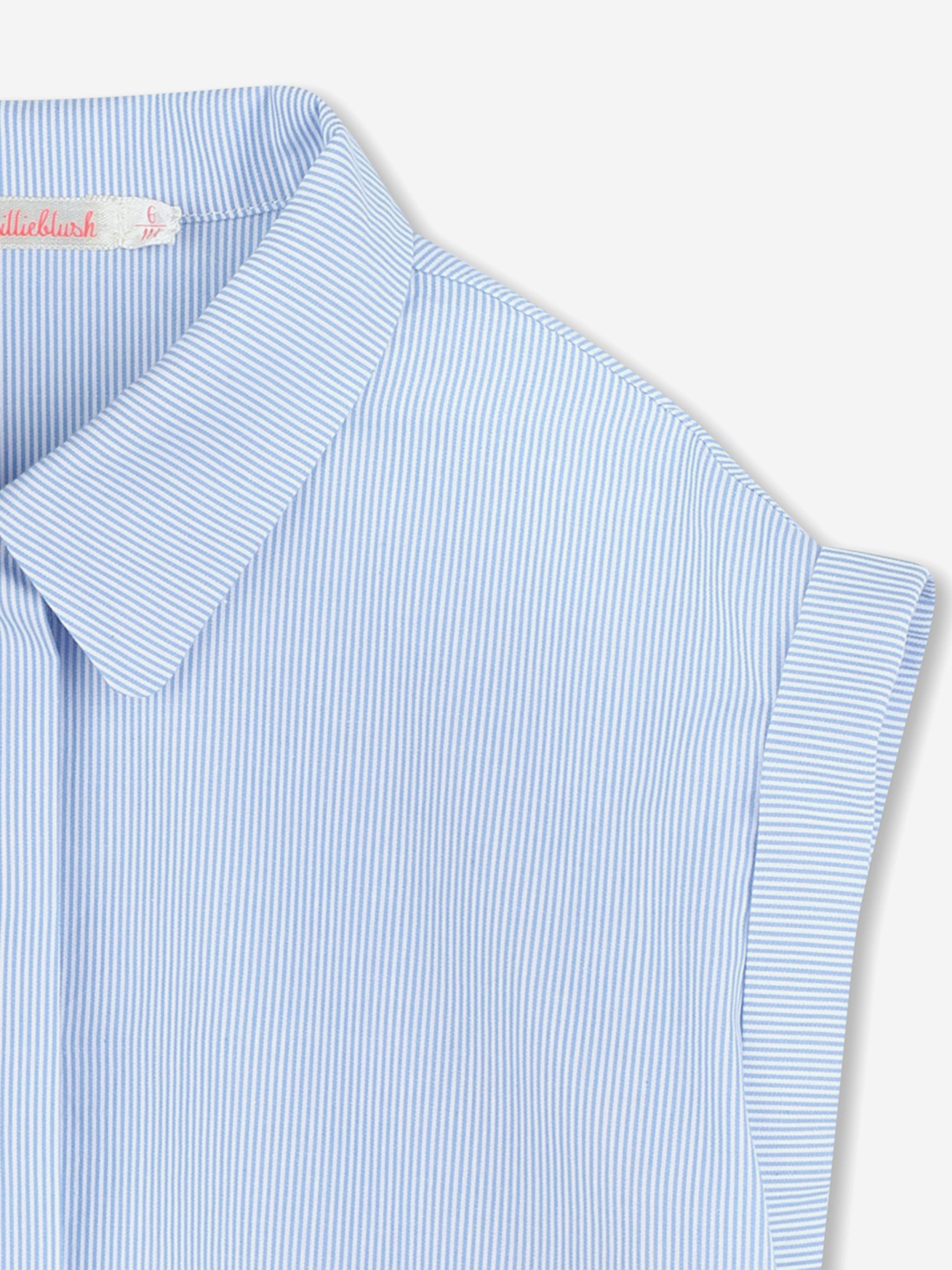 Girls Striped Embroidered Shirt in Blue In China Sale Online
