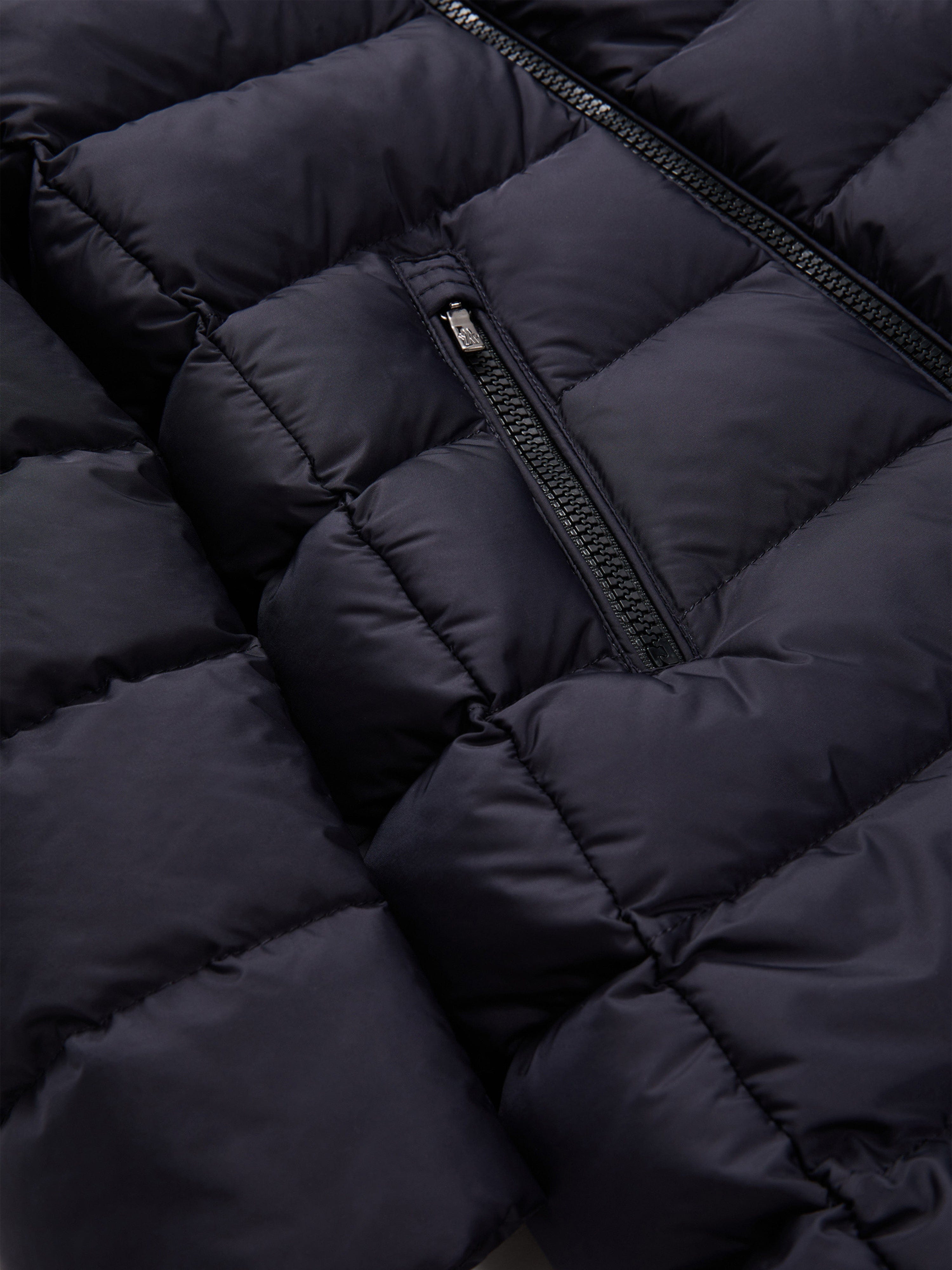 Moncler Enfant Girls Abelle Hooded Shearling Down Coat in Navy Discount Recommend