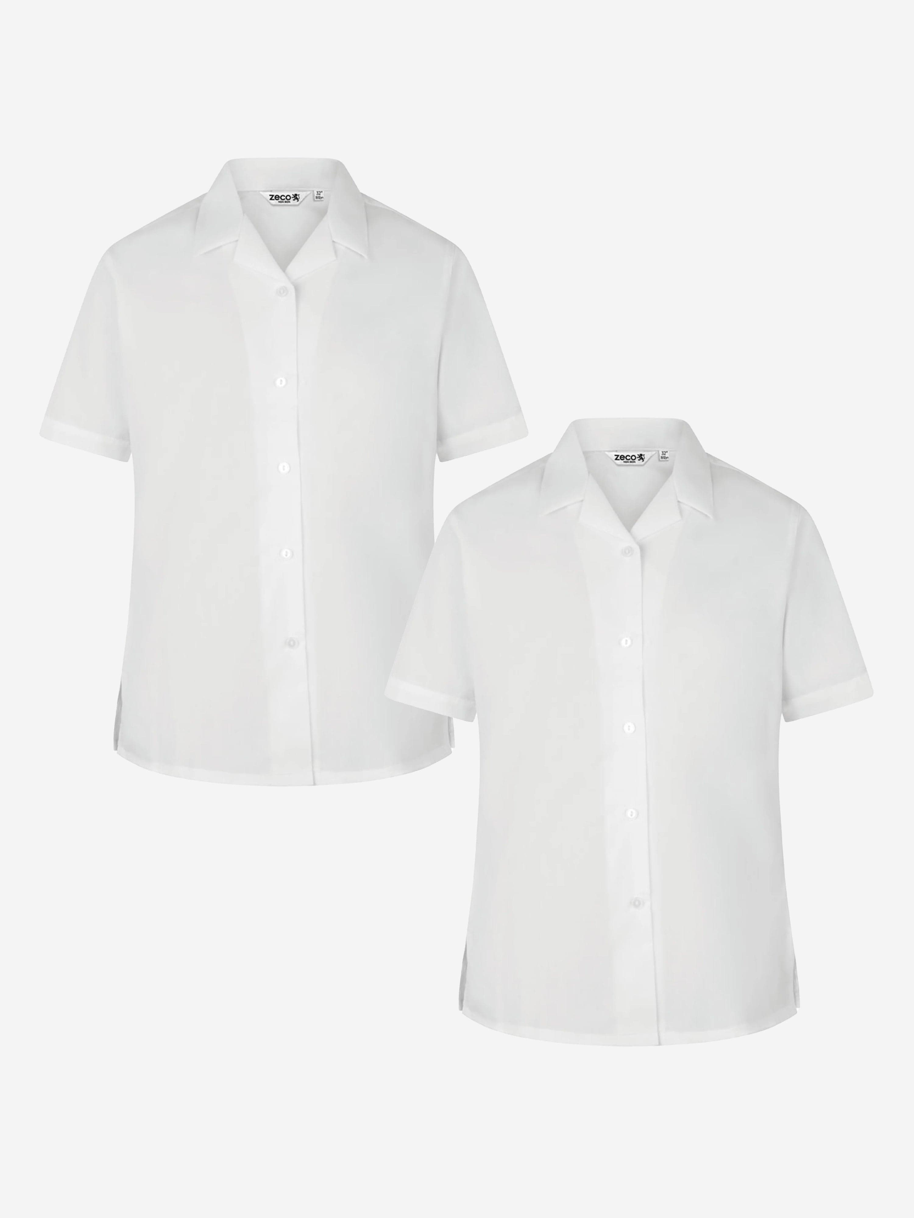 Zeco Girls School Short Sleeve Revere Collar Blouse Twin Pack in White Sale Official
