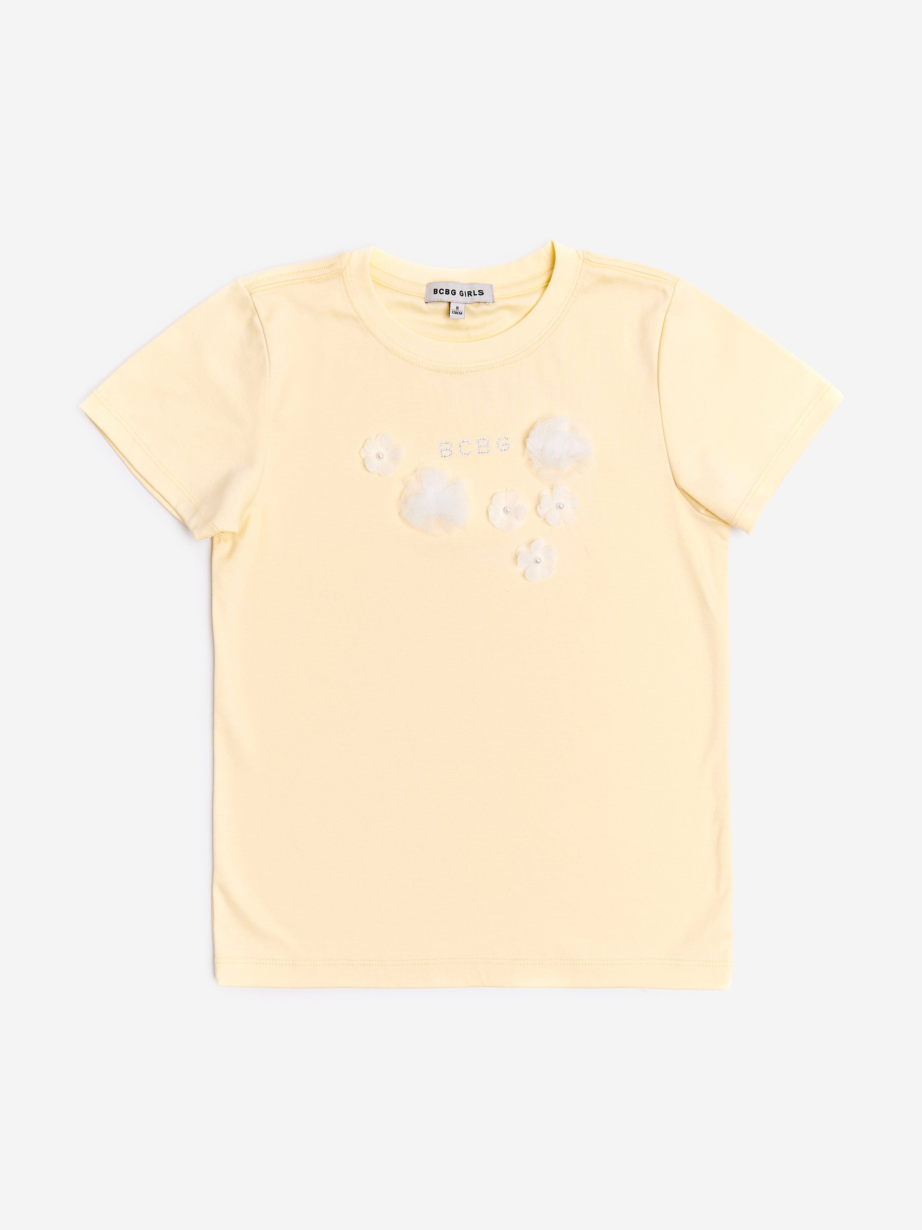 BCBG Girls Diamante Logo 3D Flowers T-Shirt in Yellow Sale Cheap Pices