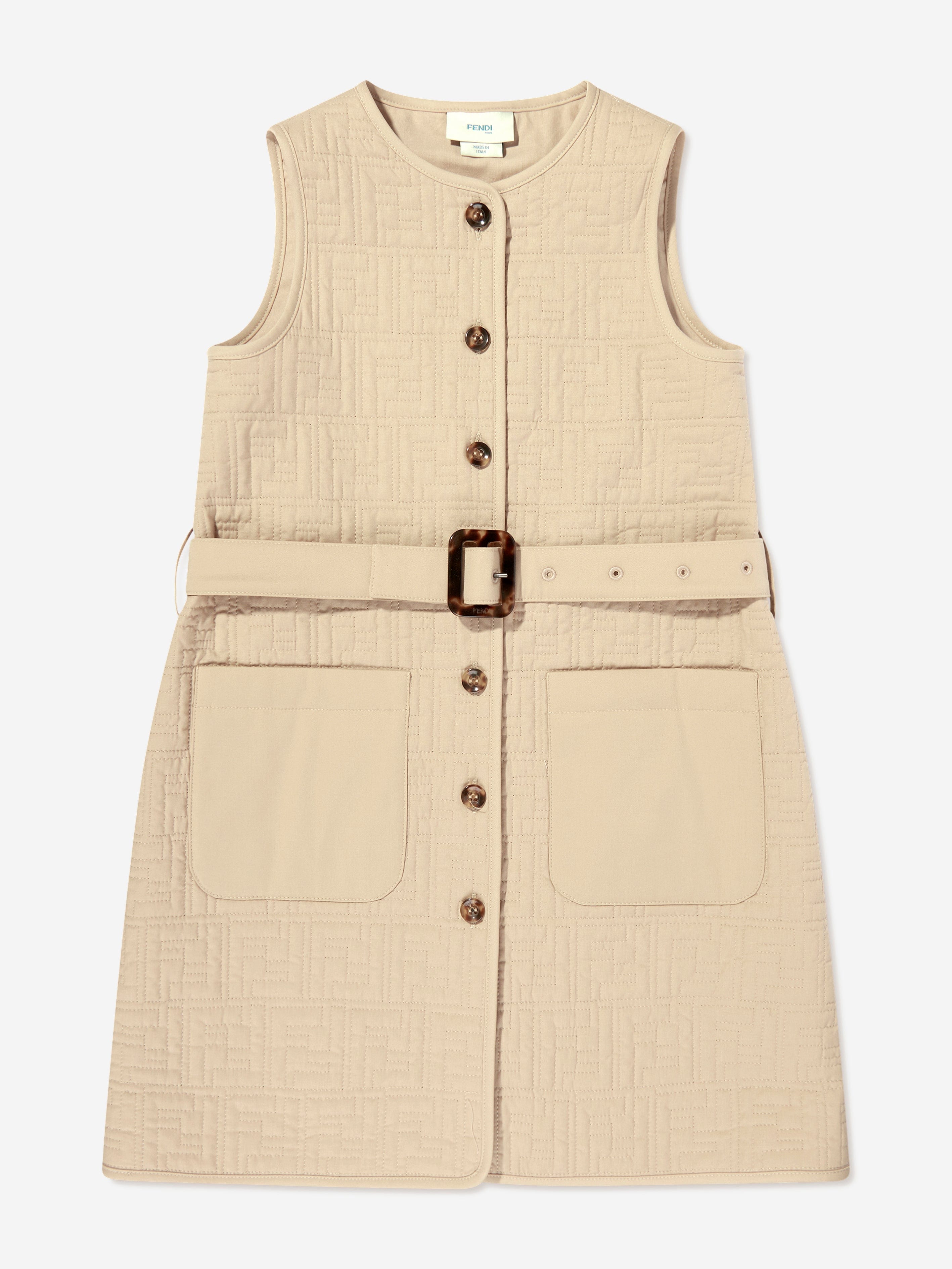 Fendi Girls FF Quilted Dress in Beige Clearance Online Fake
