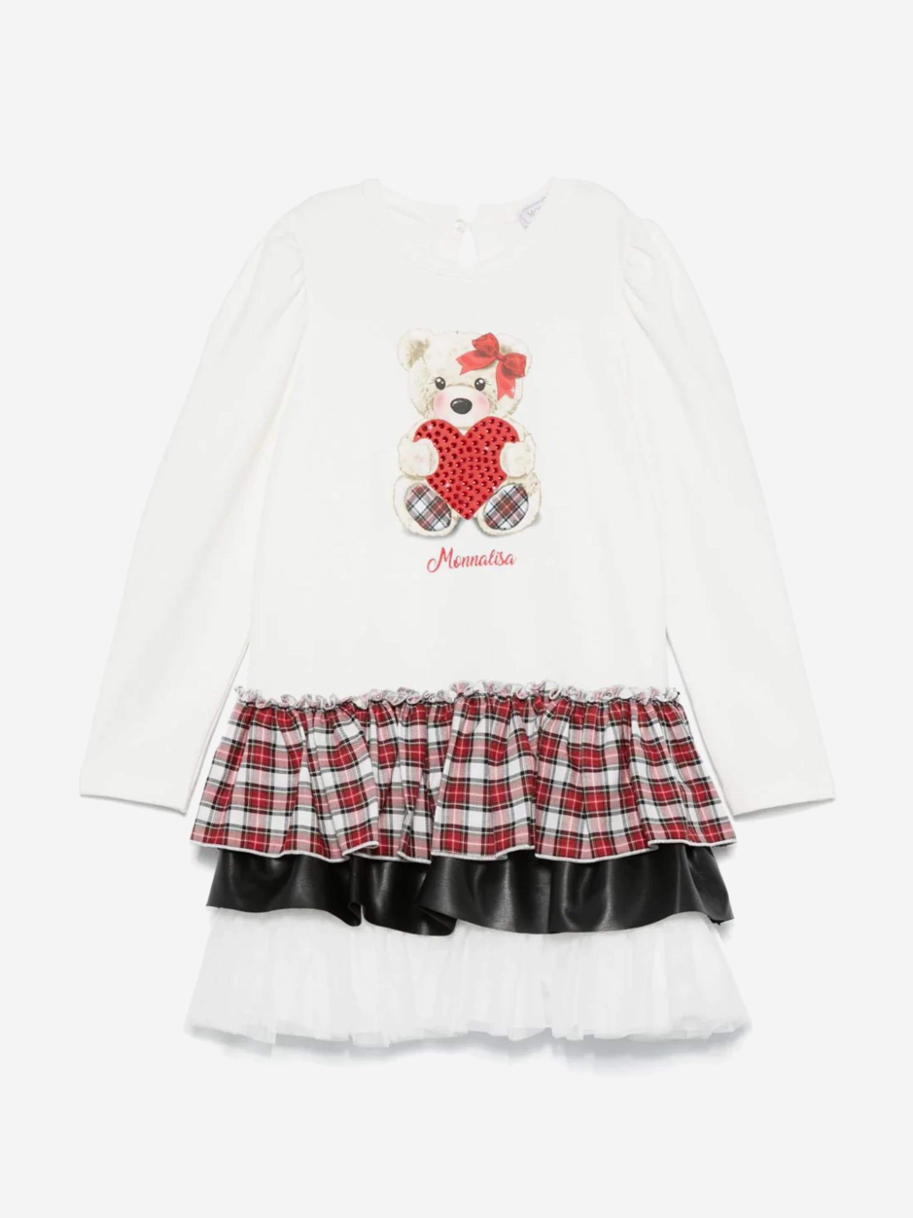 Monnalisa Girls Teddy Heart Dress in White Comfortable Cheap Pice