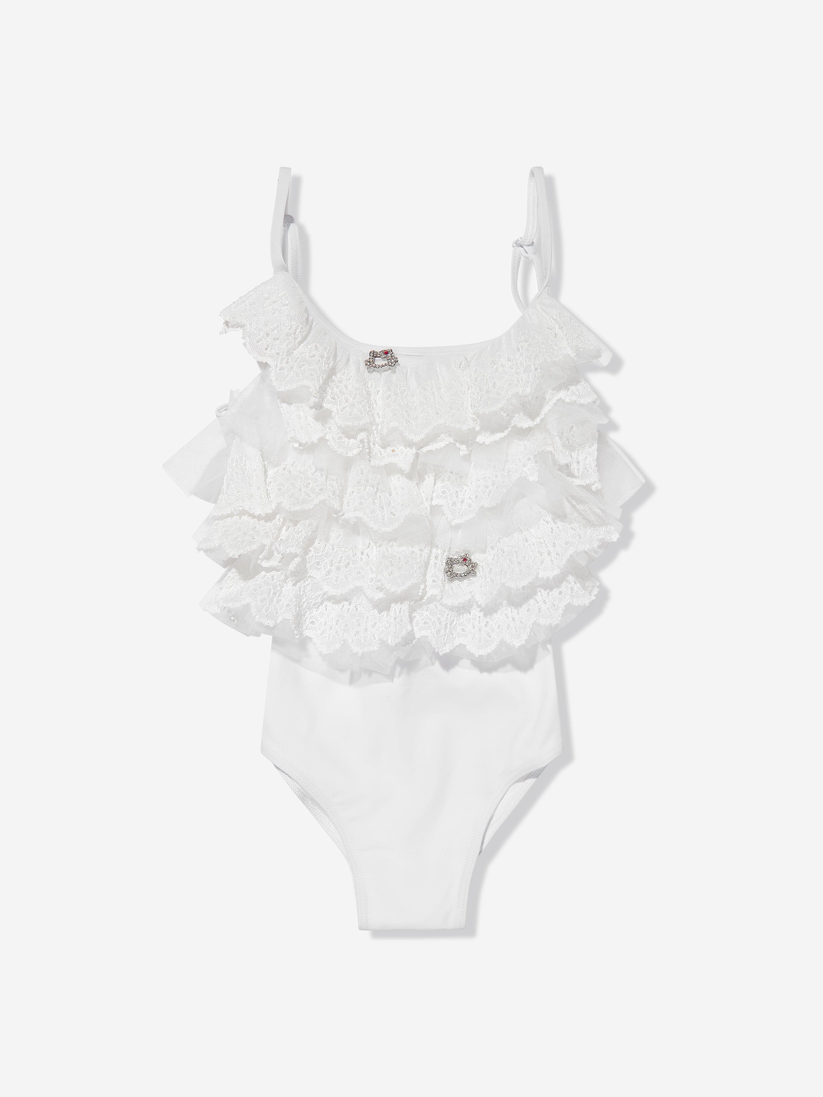 Selini Action Girls Ruffle Swimsuit in White Recommend Cheap Pice