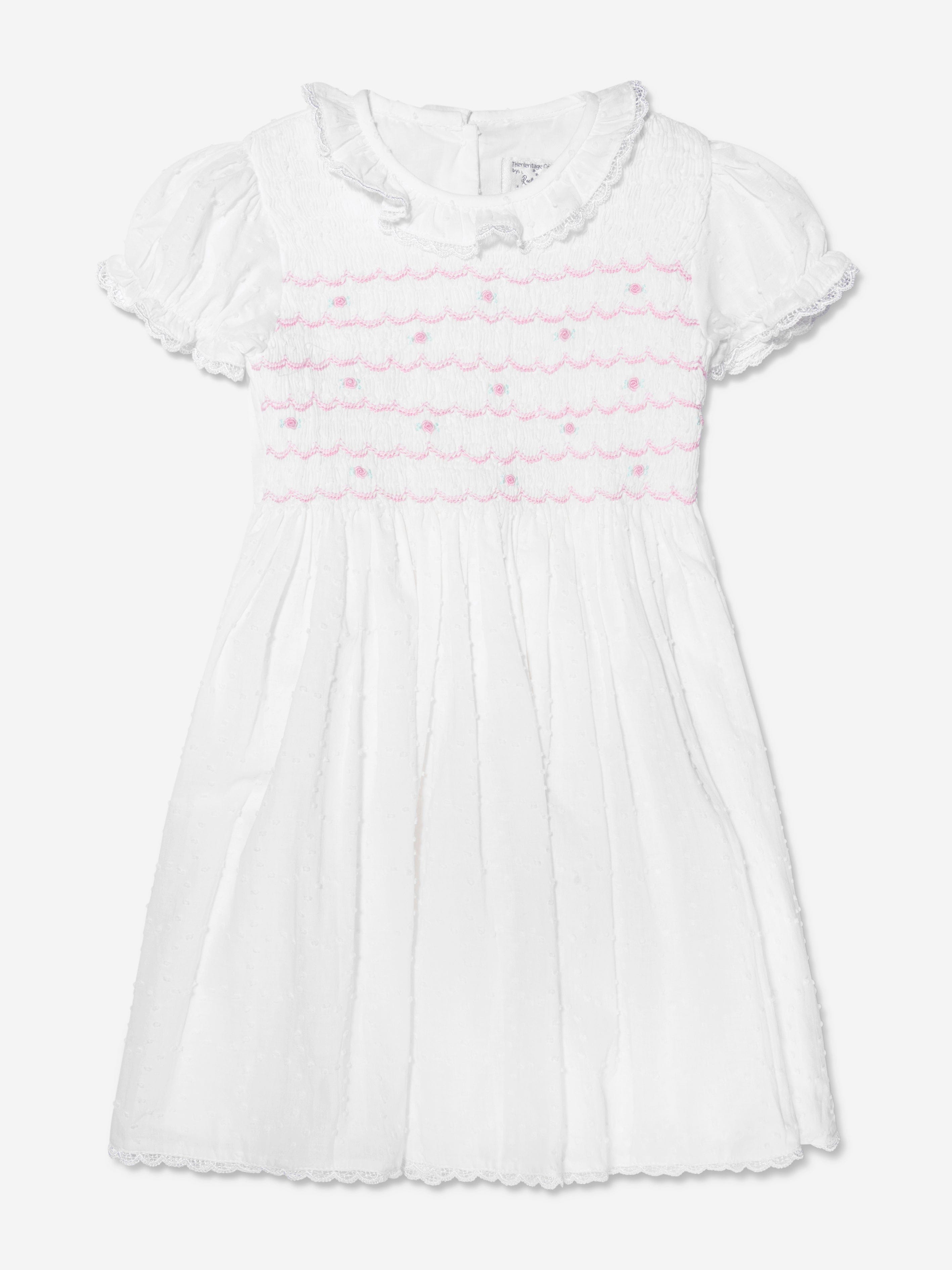 Rachel Riley Girls Swiss Dot Smocked Dress in Ivory Outlet Choice