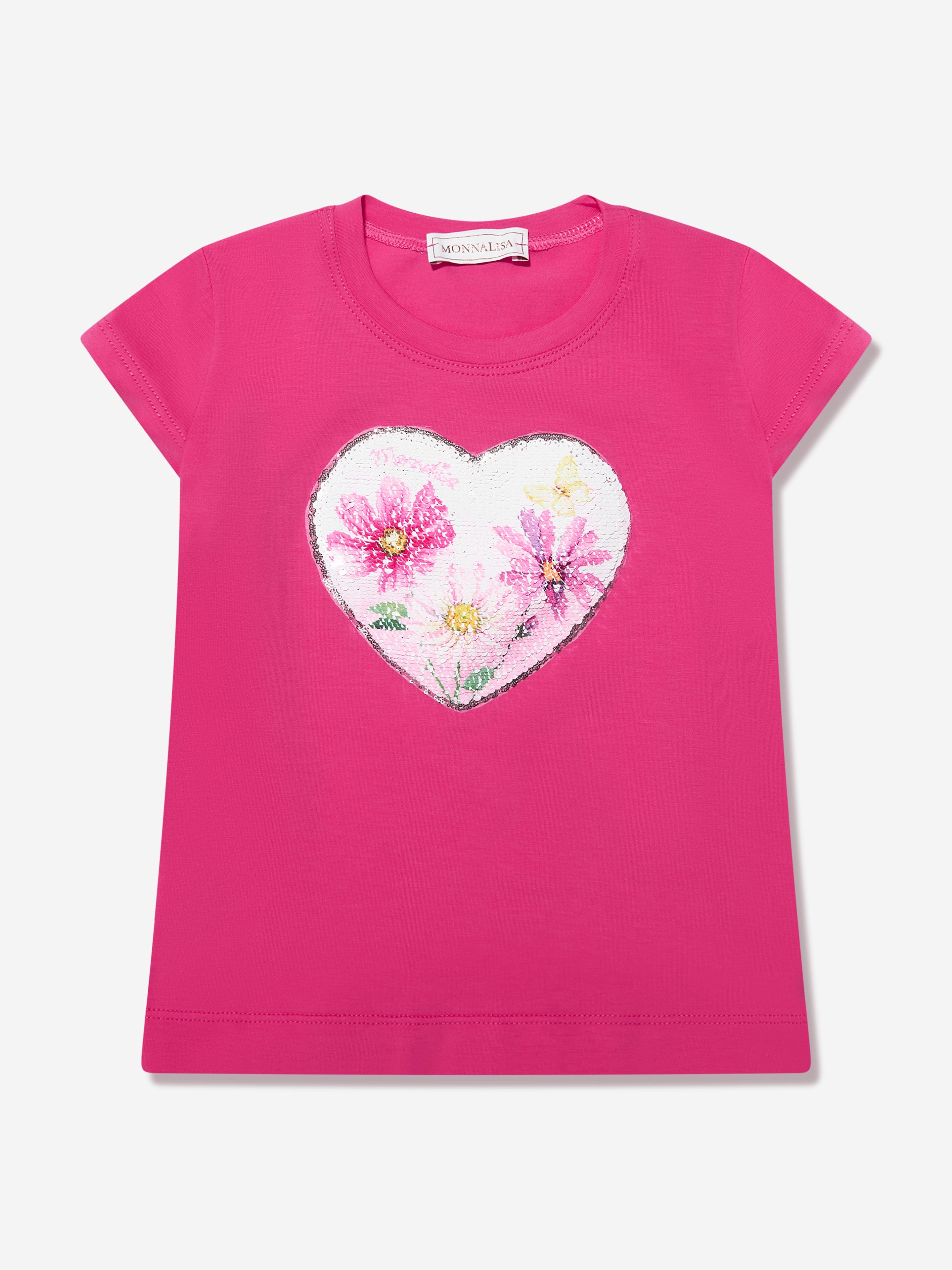 Monnalisa Girls Sequin Floral Heart T-Shirt in Pink Cheap Sale Buy