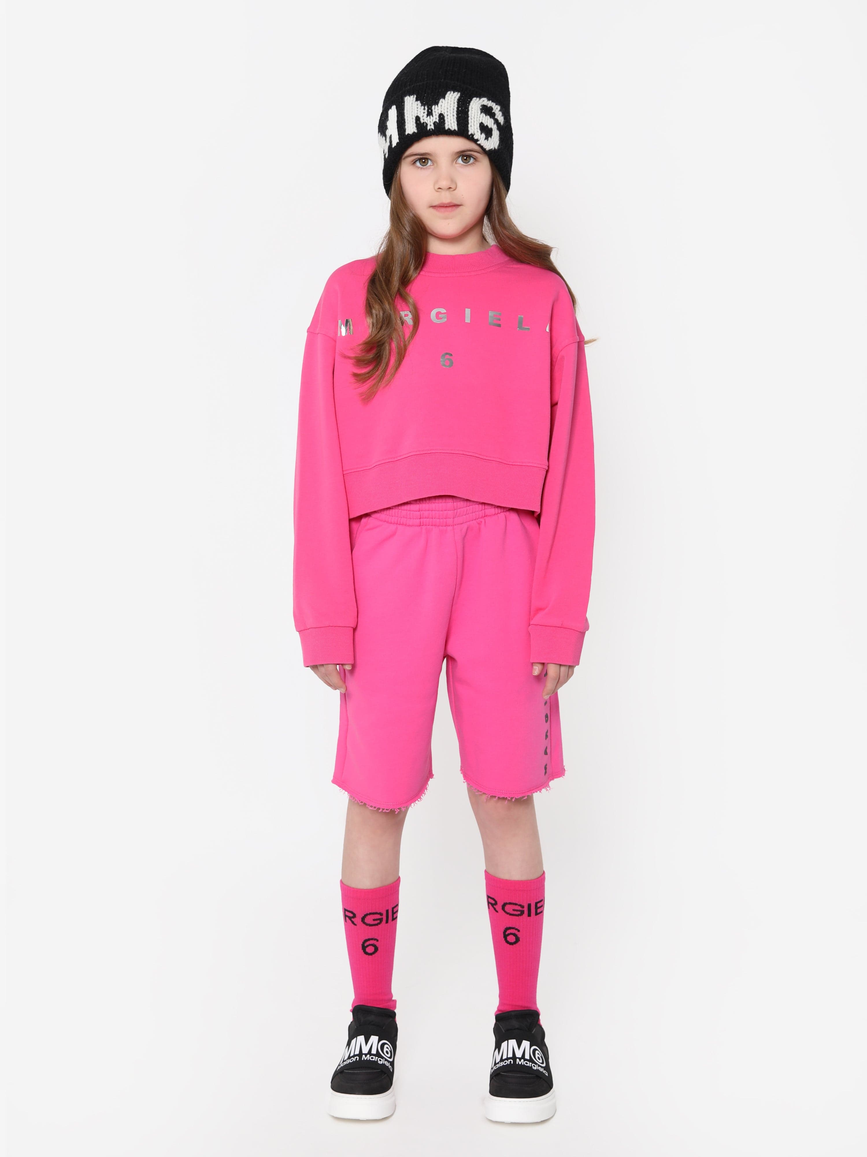 MM6 Maison Margiela Girls Cropped Logo Sweatshirt In Pink Cheap Sale Manchester