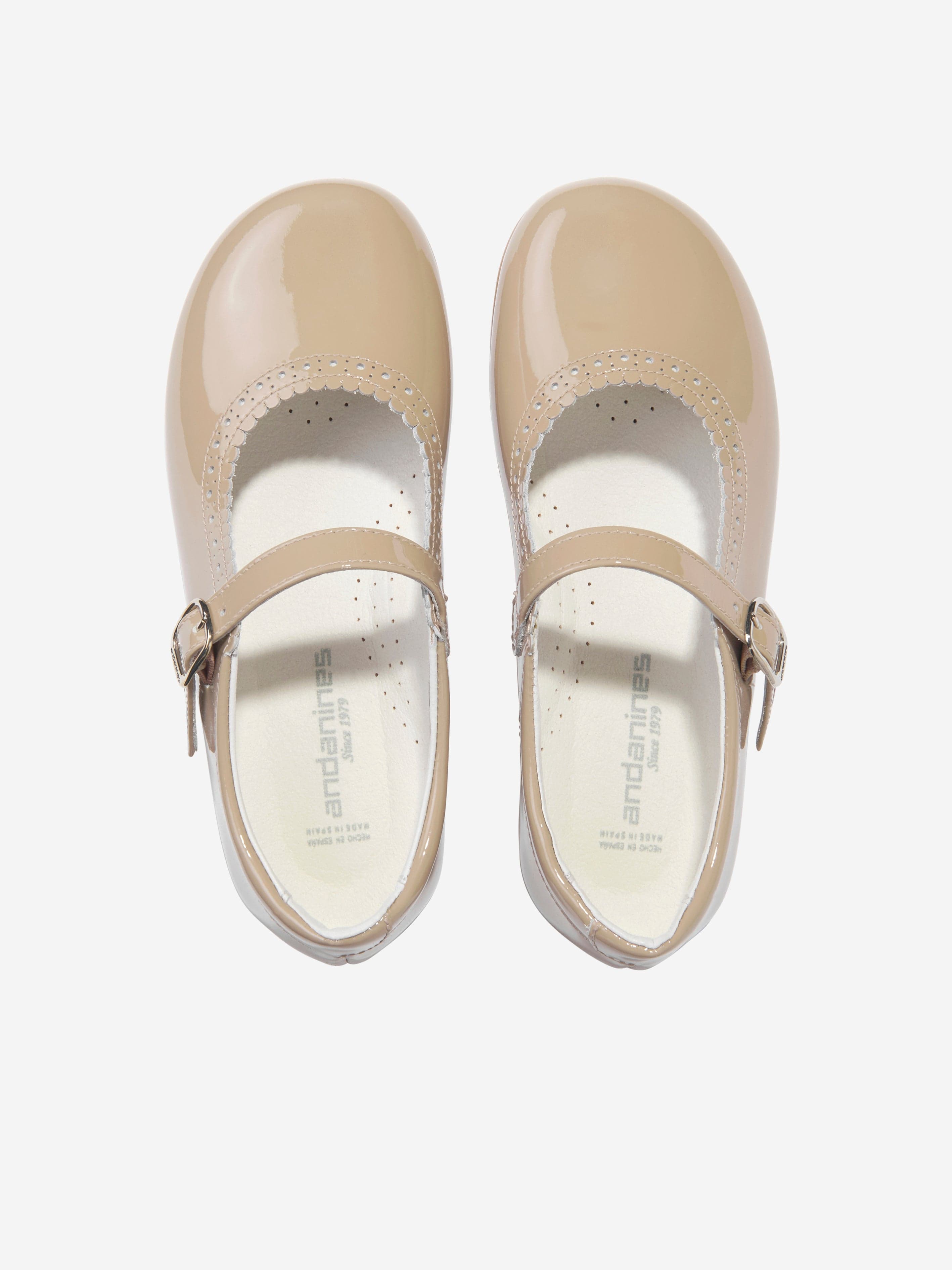 Andanines Girls Patent Leather Mary Jane Shoes in Beige Geniue Stockist For Sale
