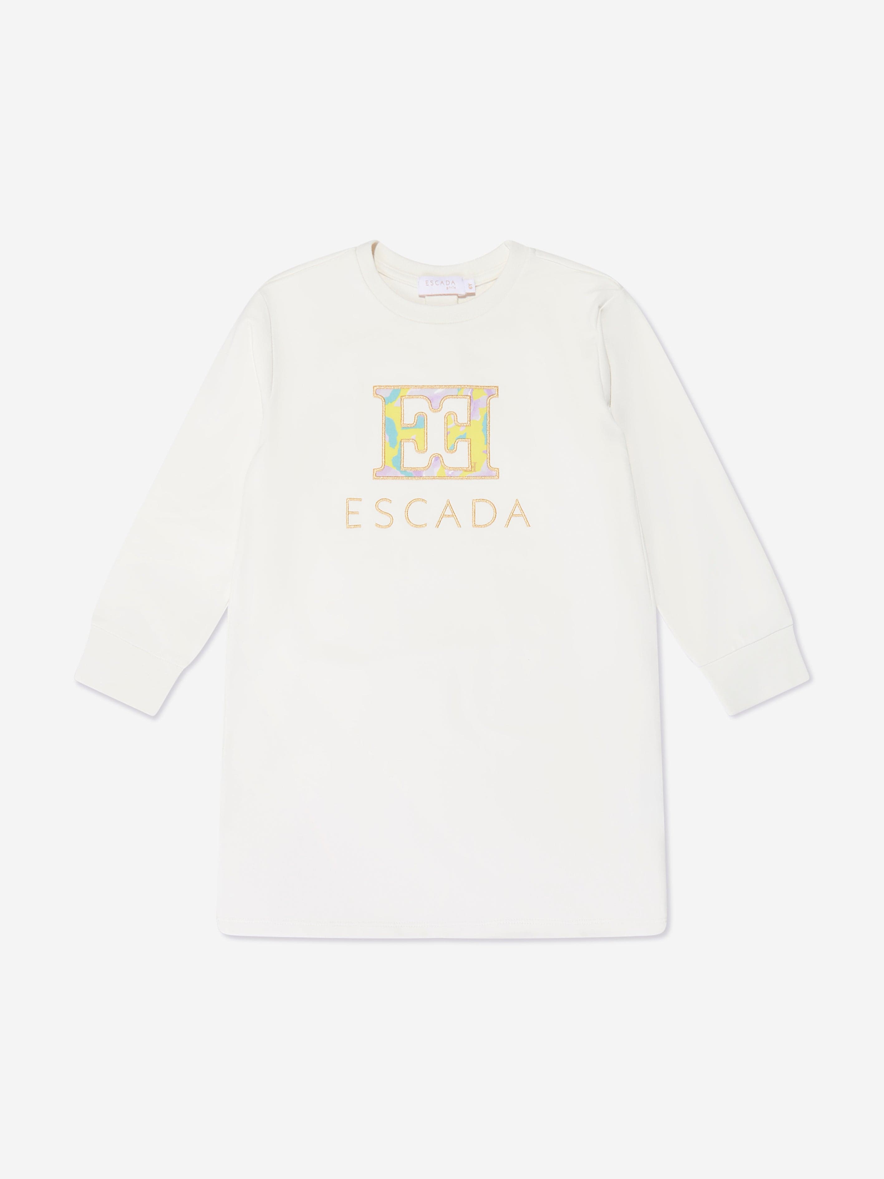 Escada Girls Embroidered Logo Sweater Dress in White Buy Cheap Manchester Great Sale