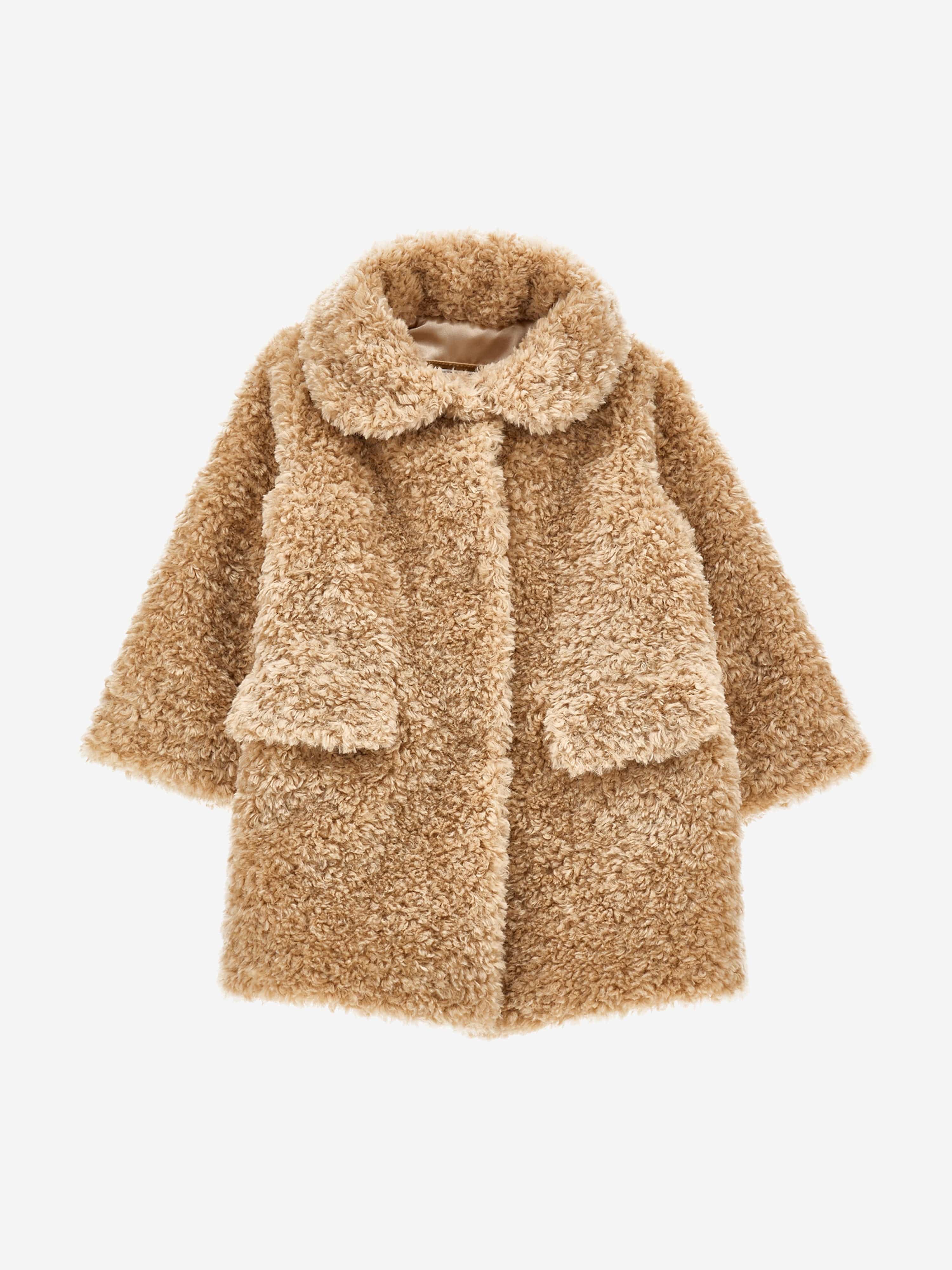 Monnalisa Baby Girls Faux Fur Long Coat in Beige Brand New Unisex