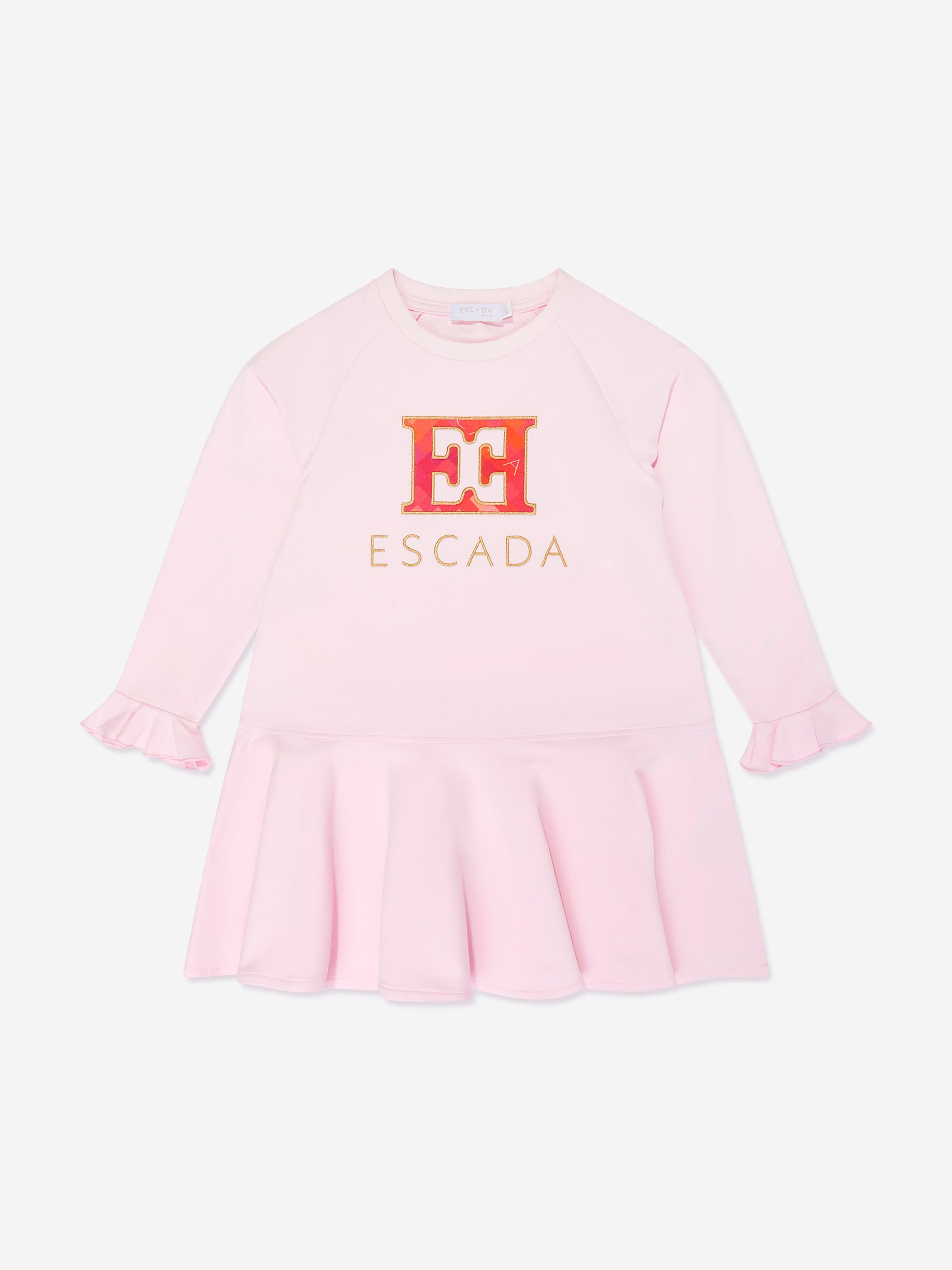 Escada Girls Embroidered Logo Sweater Dress in Pink Buy Cheap Classic