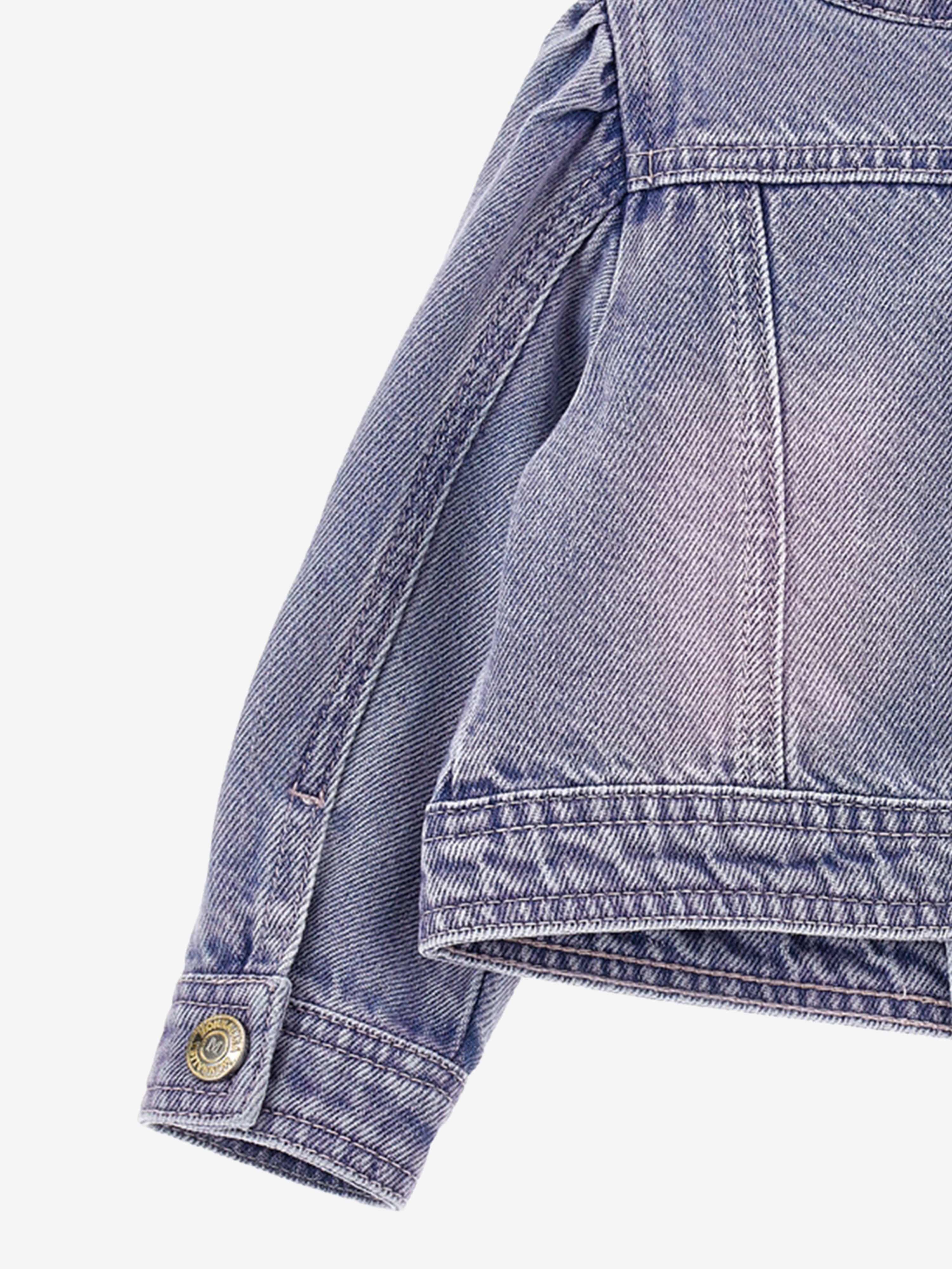 Baby Girls Rose Fleece Denim Jacket in Blue Clearance Factory Outlet