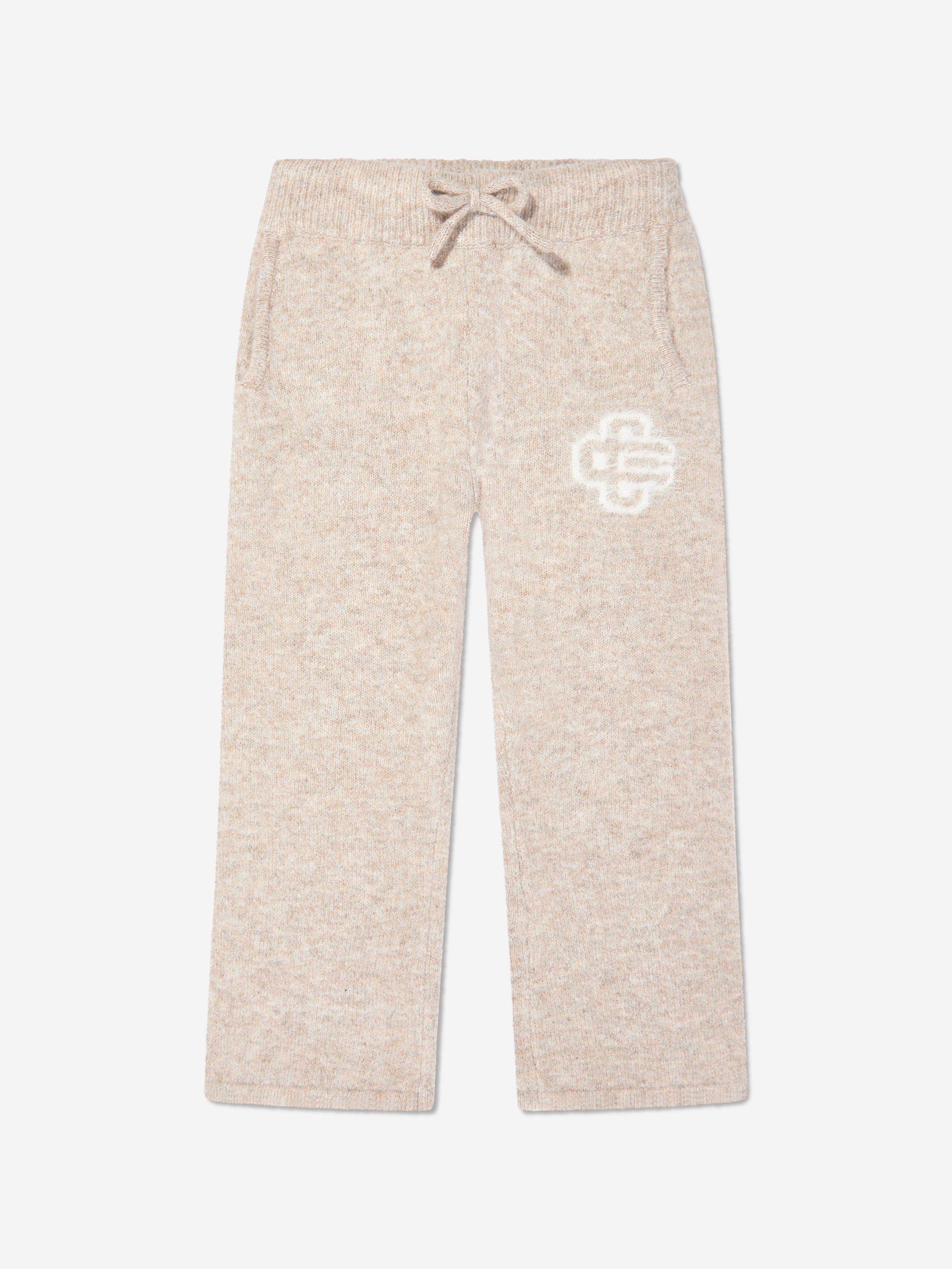 The Couture Club Kids Fluffy Knit Emblem Joggers in Beige Sale 2025 Unisex