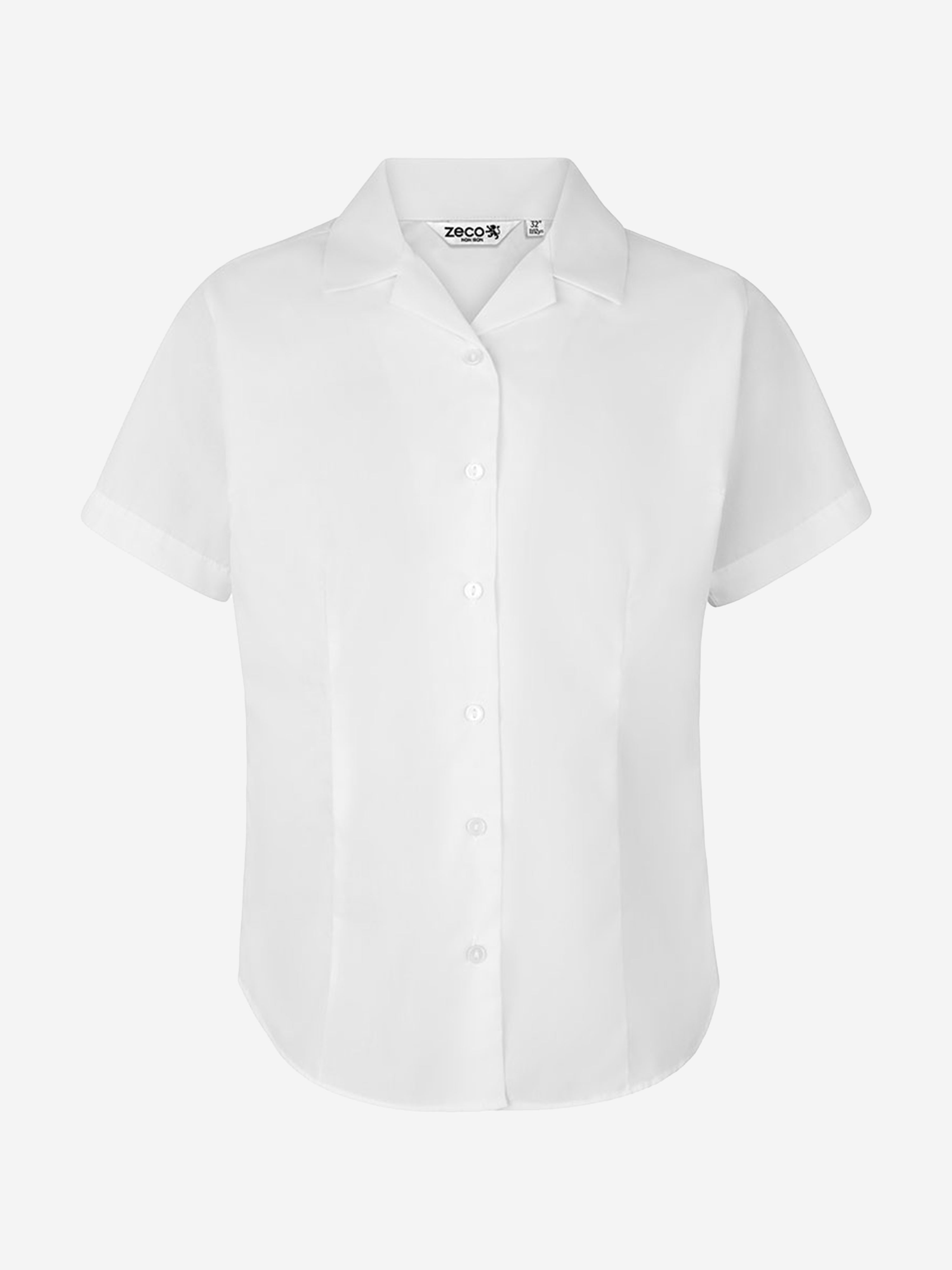 Zeco Girls School Fitted Short Sleeve Revere Collar Blouse in White Supply