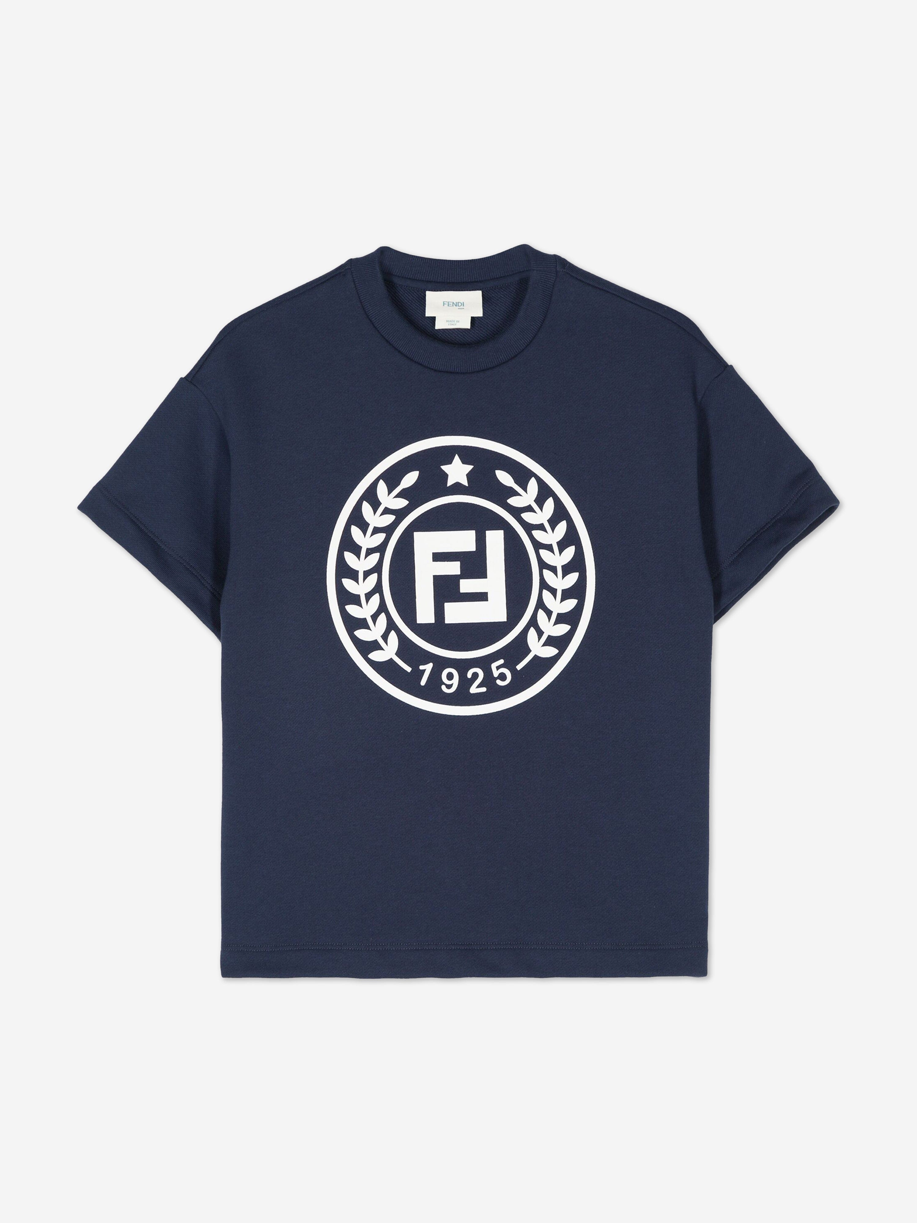 Fendi Kids Crest Logo T-Shirt in Navy Outlet Amazing Pice