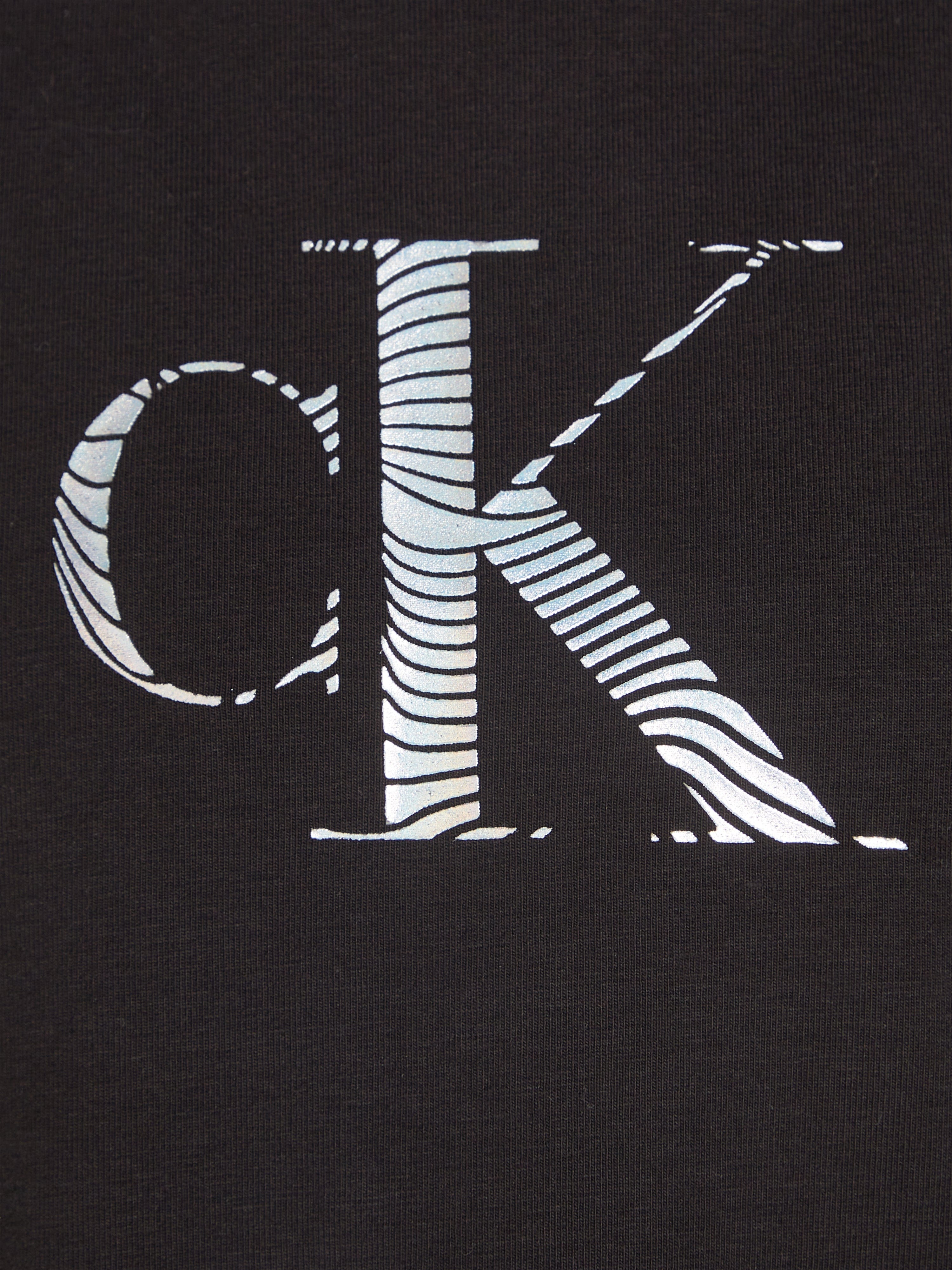 Calvin Klein Girls Iridescent CK Logo T-Shirt in Black Outlet Fashion Style