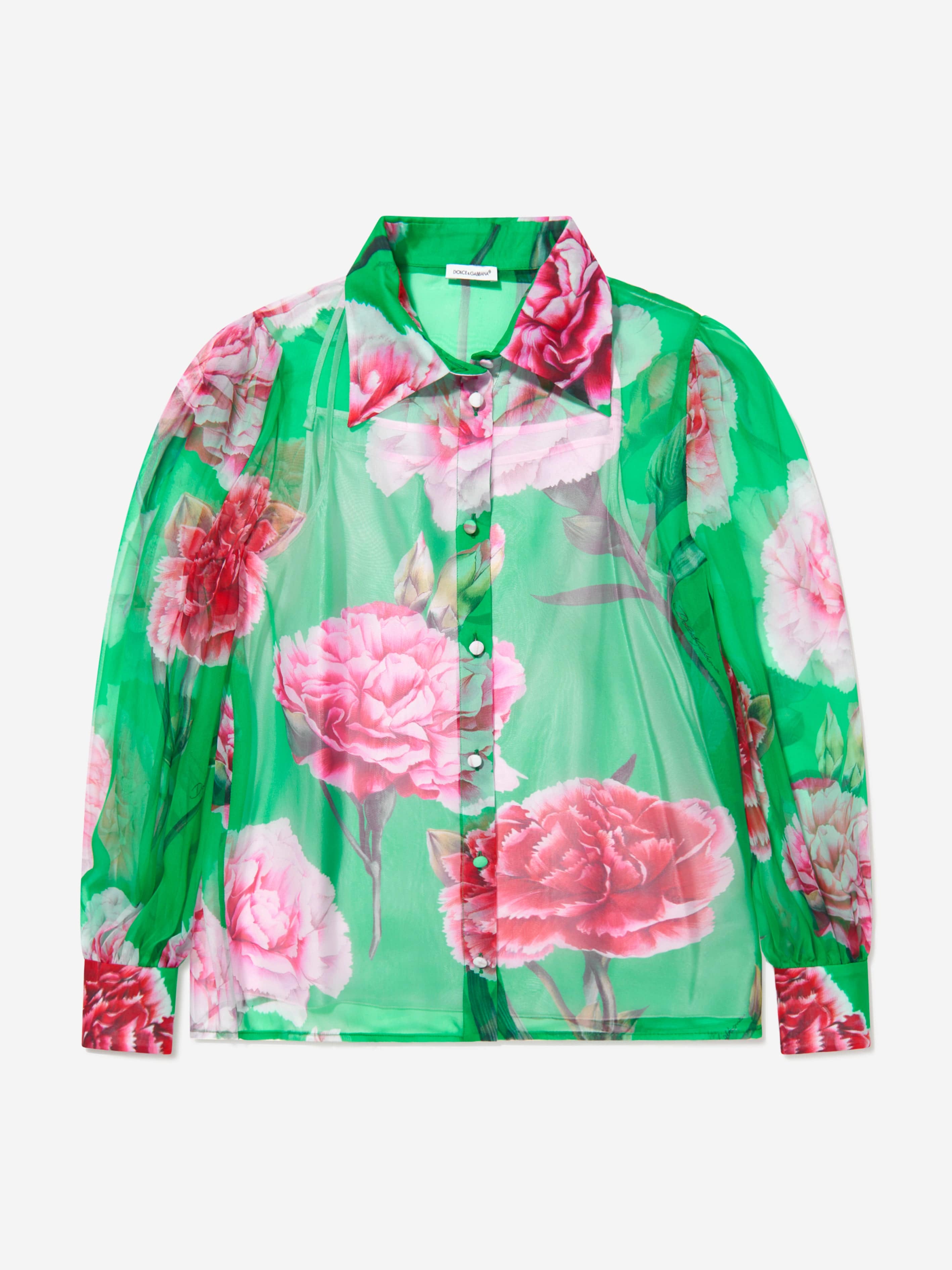 Dolce & Gabbana Girls Silk Carnation Print Blouse Cheap Free Shipping