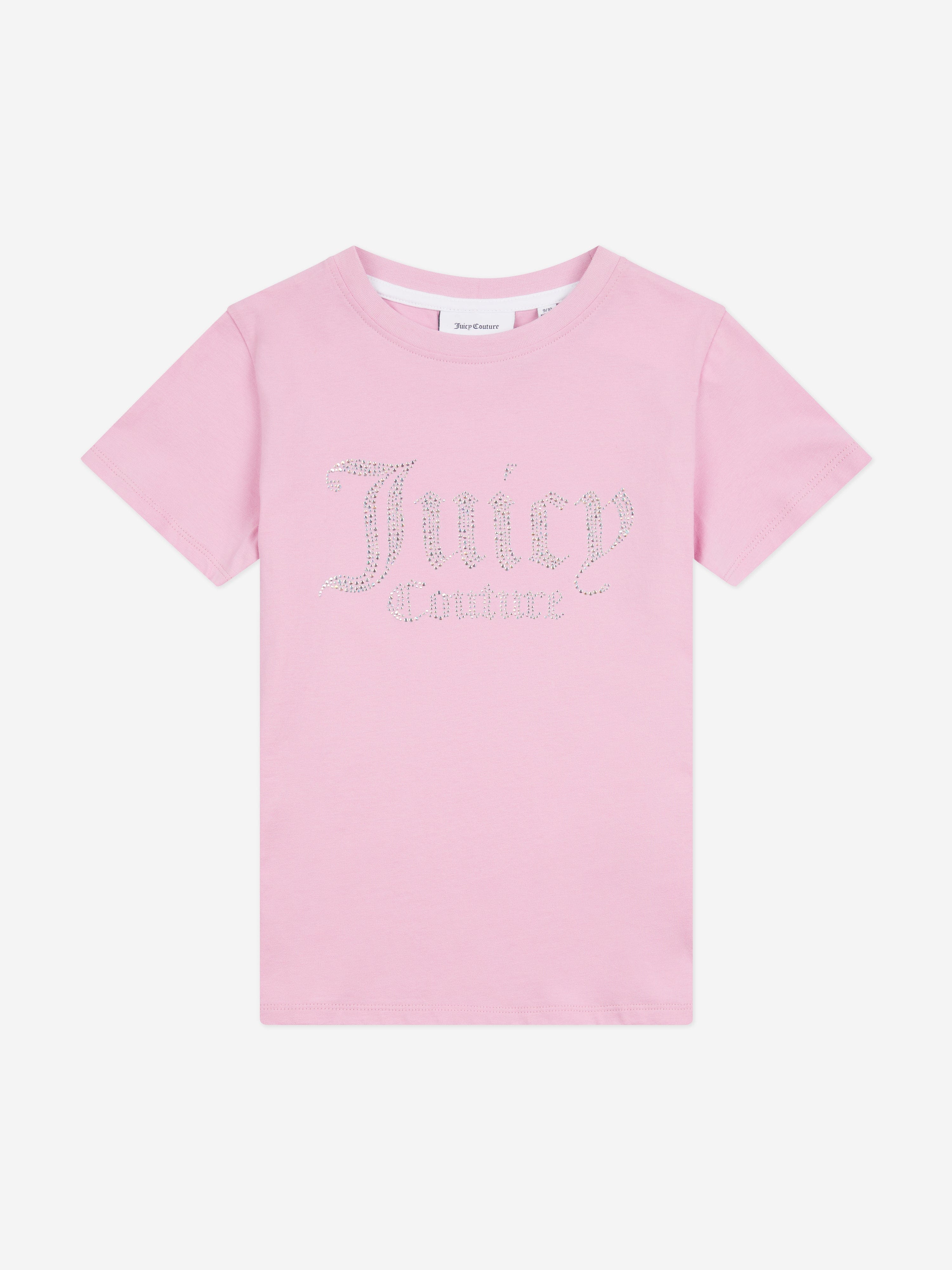 Juicy Couture Girls Diamante Logo Fitted T-Shirt in Pink Clearance Best