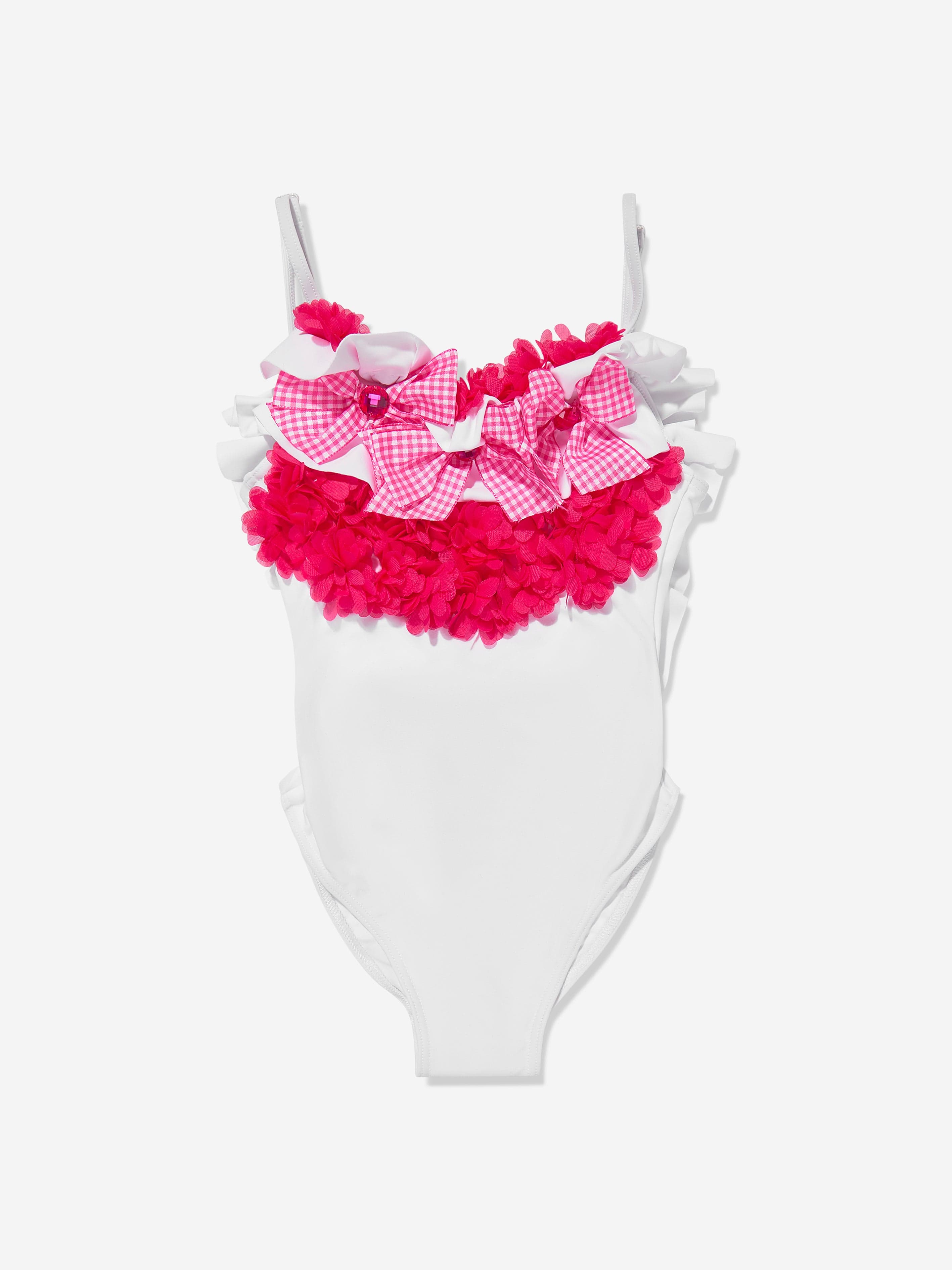 Selini Action Girls Flower and Bow Swimsuit in White Marketable For Sale