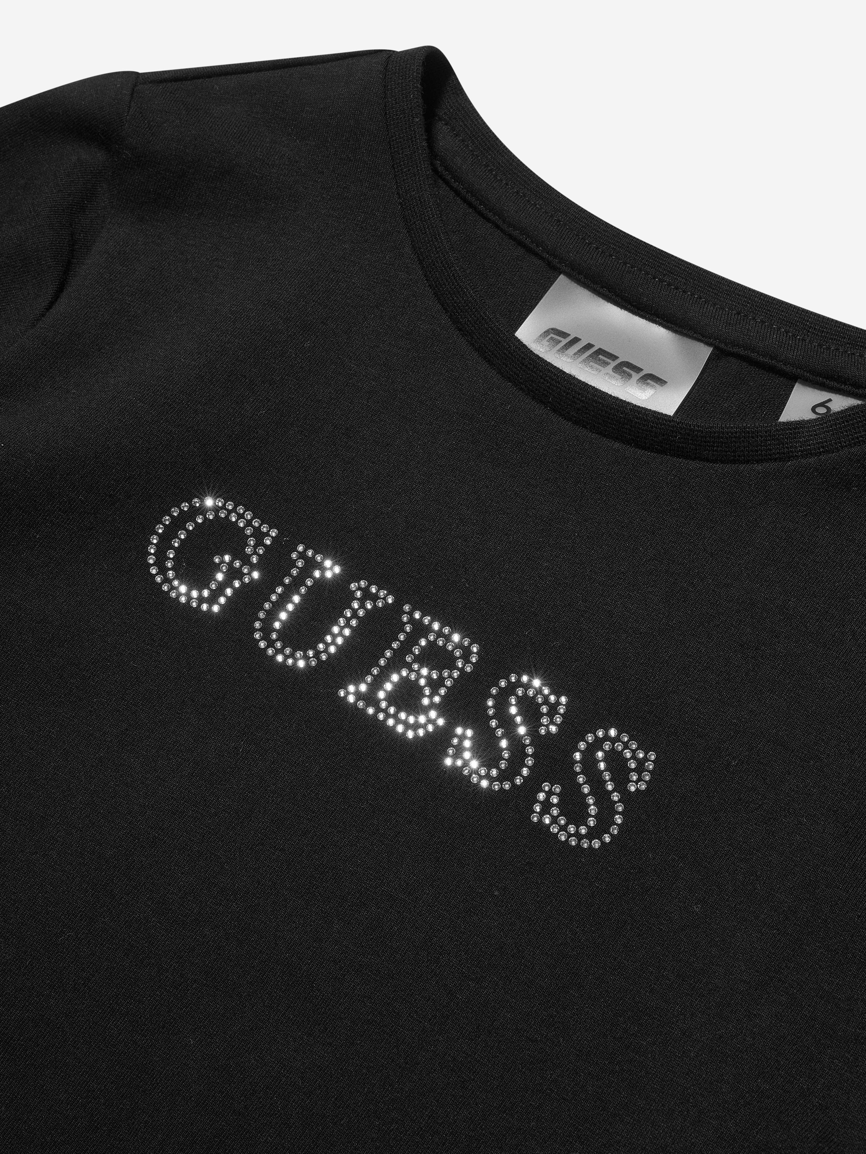 Guess Girls Logo T-Shirt in Black Cheap Sale Manchester