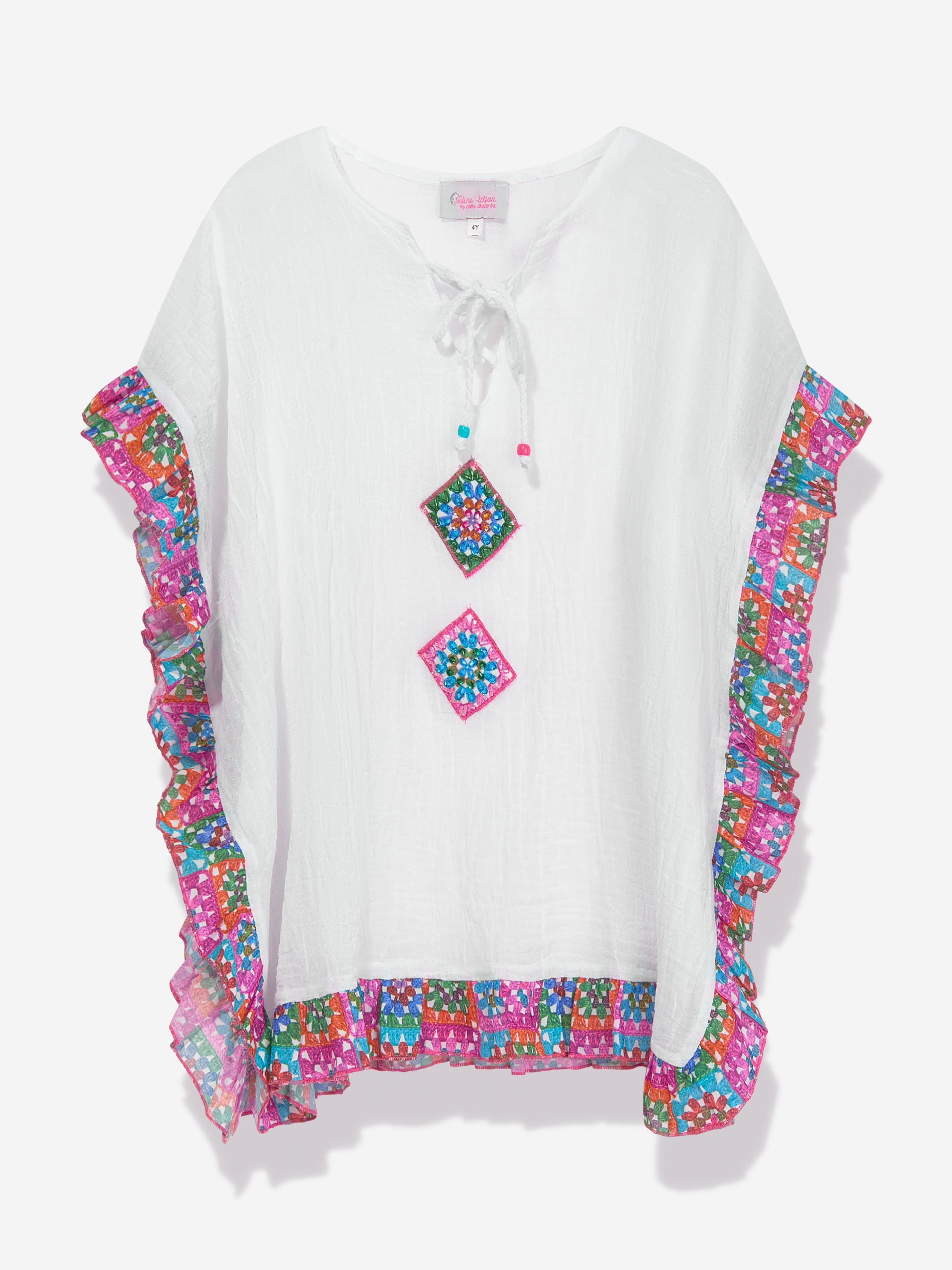 Selini Action Girls Cotton Kaftan in White Cheap Sale Outlet Locations