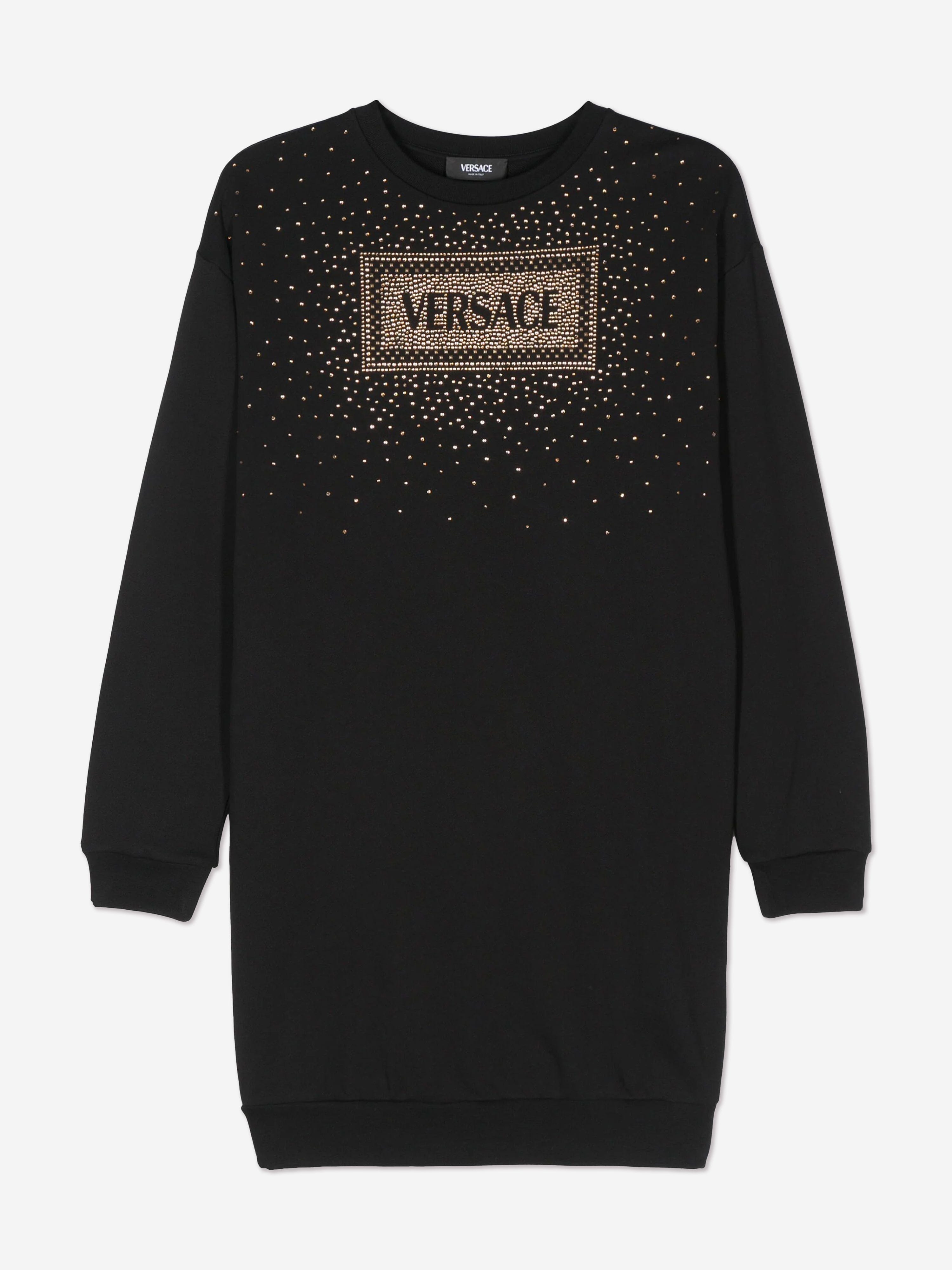 Versace Girls Diamante Logo Sweater Dress in Black Clearance Pices
