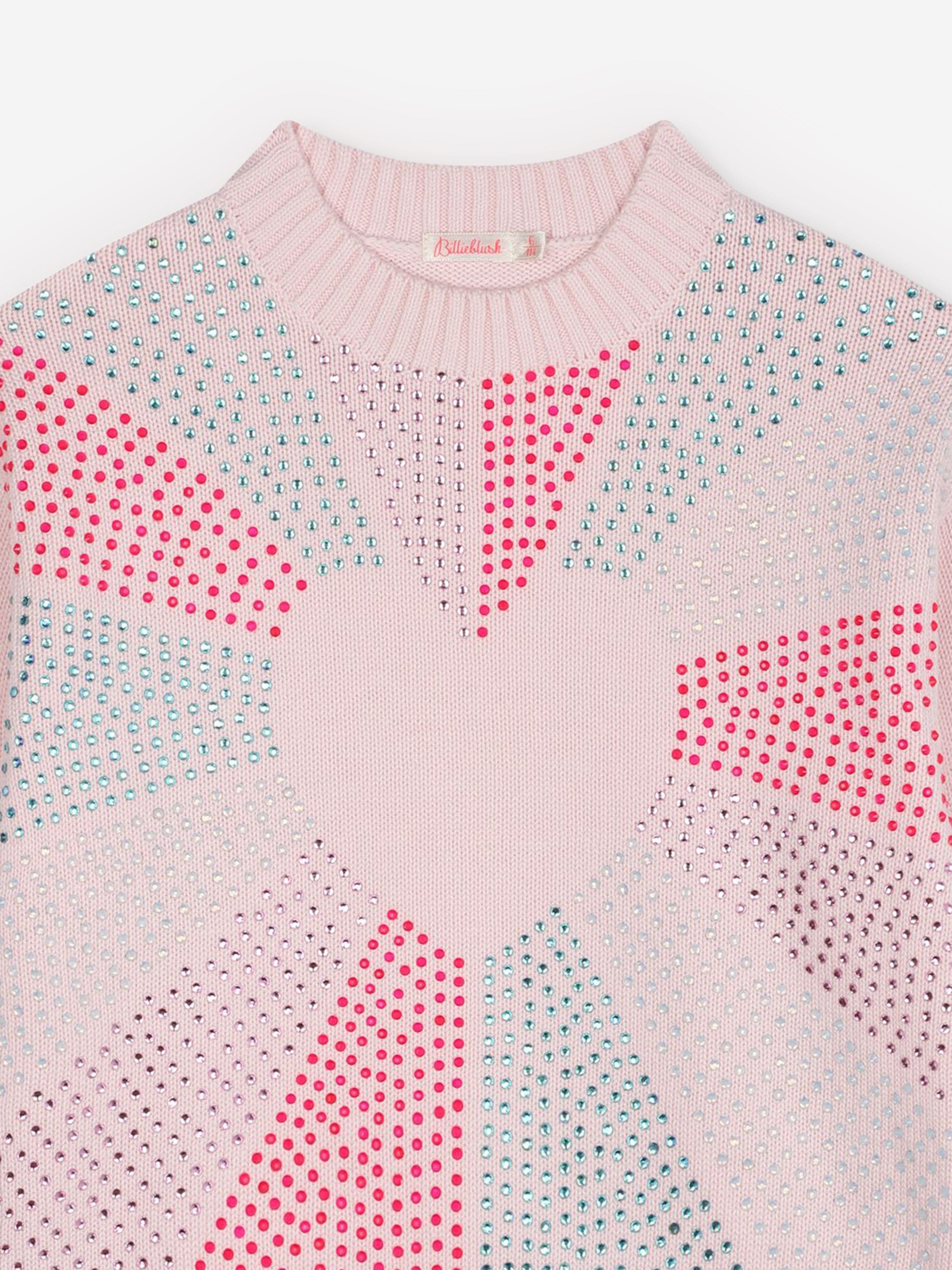 Billieblush Girls Knitted Heart Jumper in Pink Discount Professional
