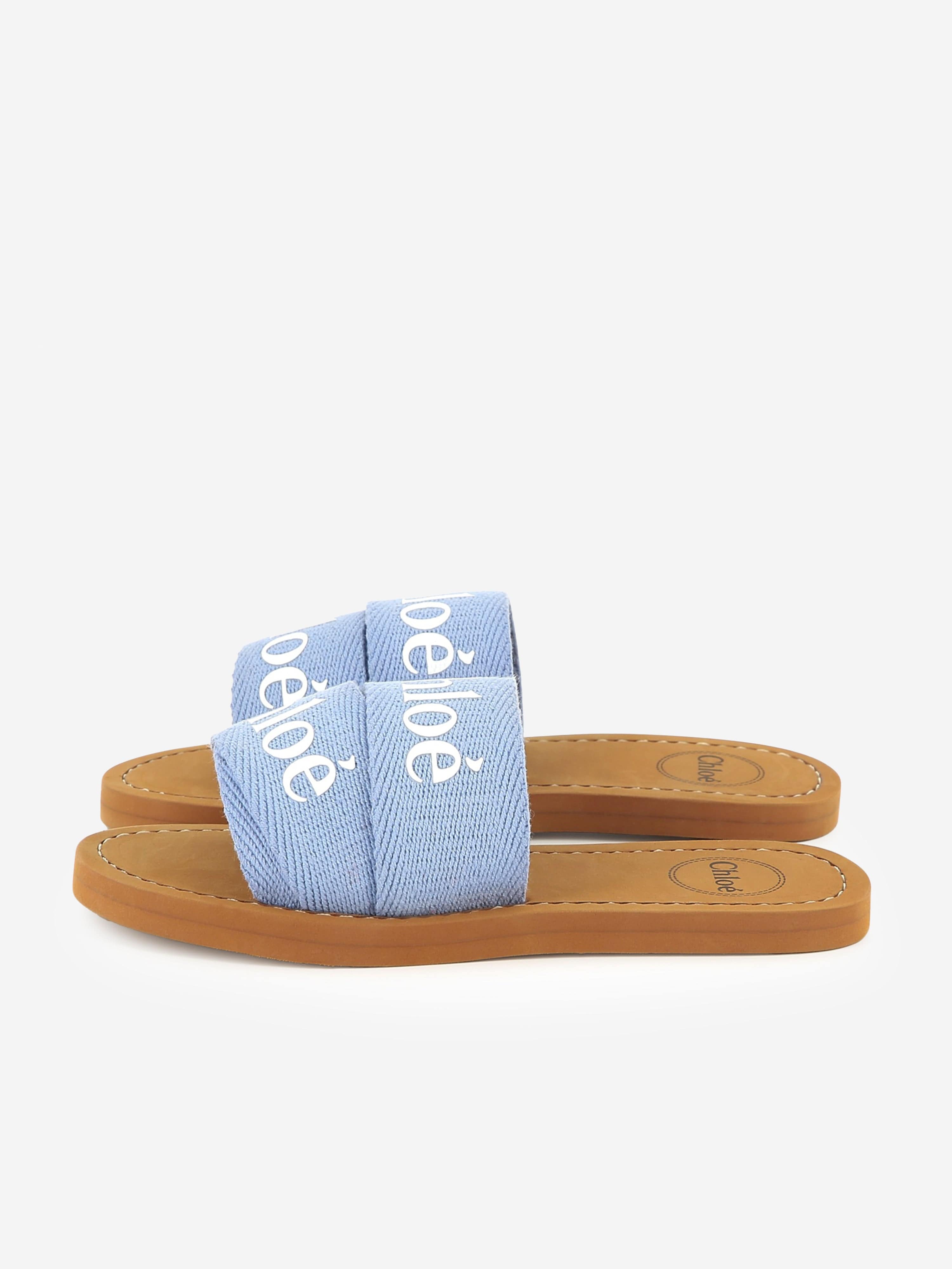 Chlo¨¦ Girls Denim Logo Sliders in Blue Inexpensive For Sale