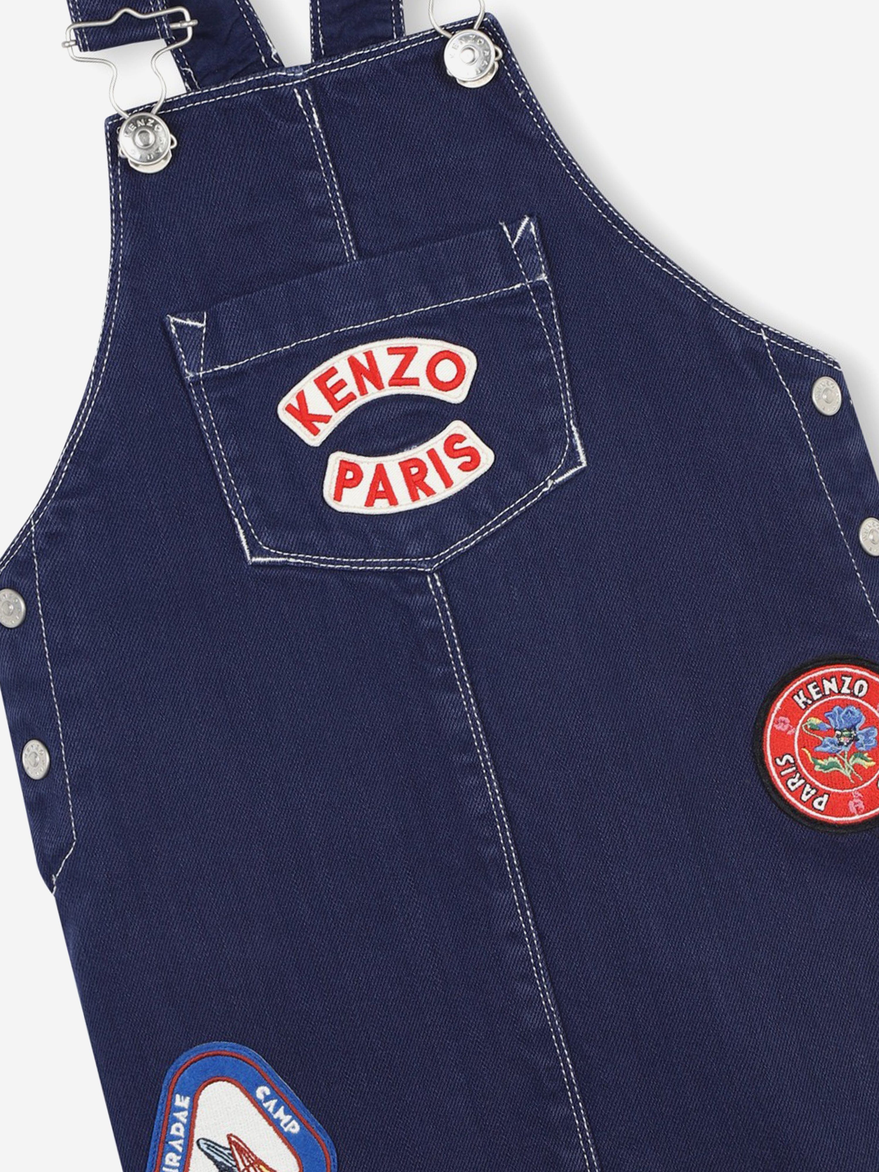KENZO Girls Badges Dungaree Dress in Navy Online Online Outlet Sale