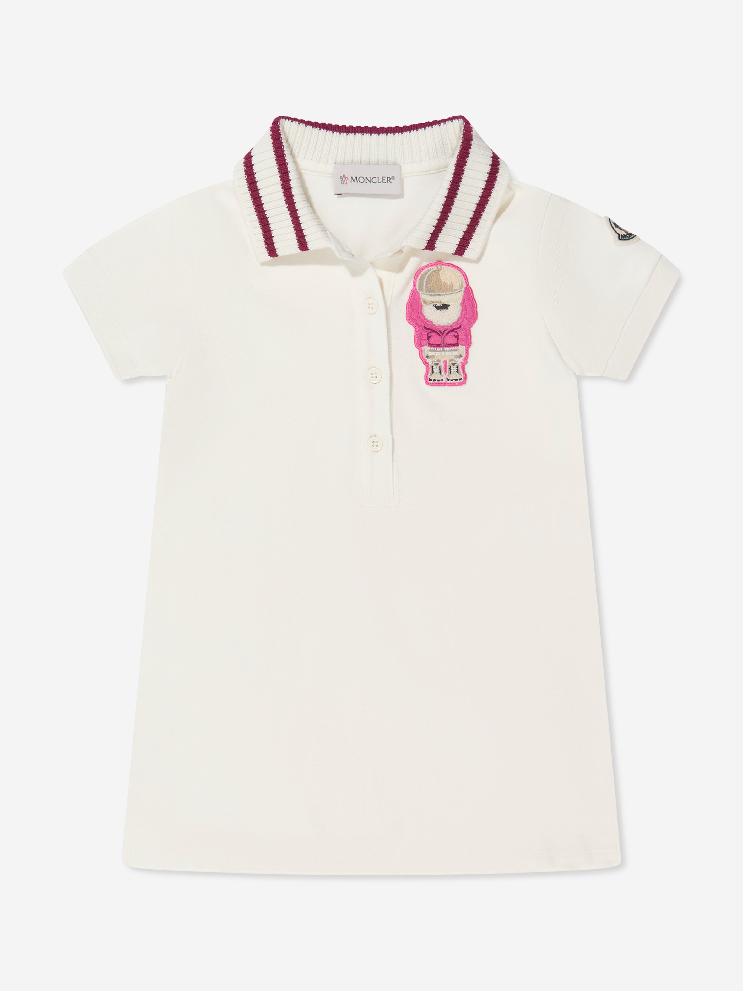 Moncler Enfant Girls Bear Polo Dress in White Outlet Release Dates