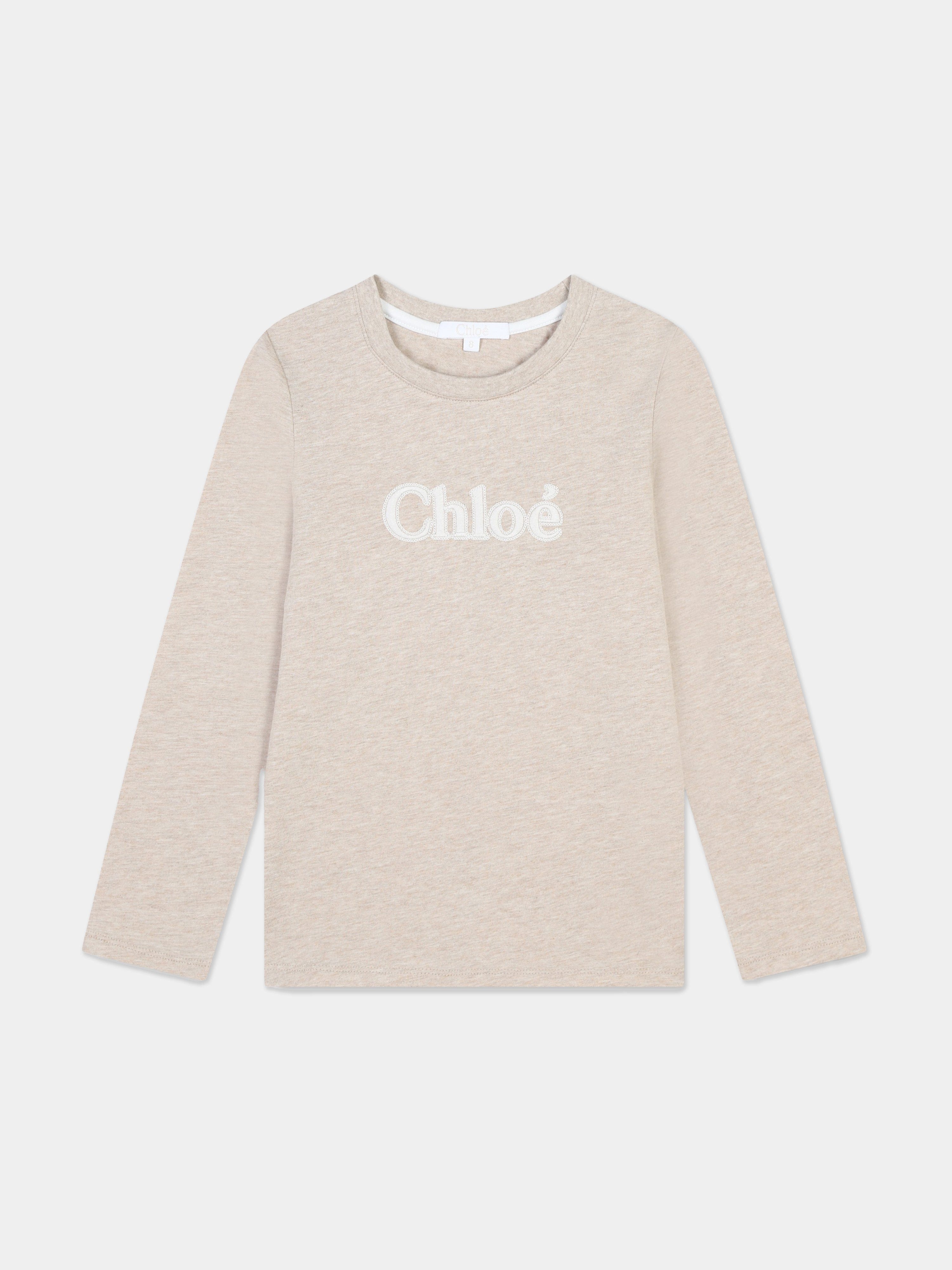 Chlo¨¦ Girls Long Sleeve Logo T-Shirt in Beige 2025 Unisex For Sale