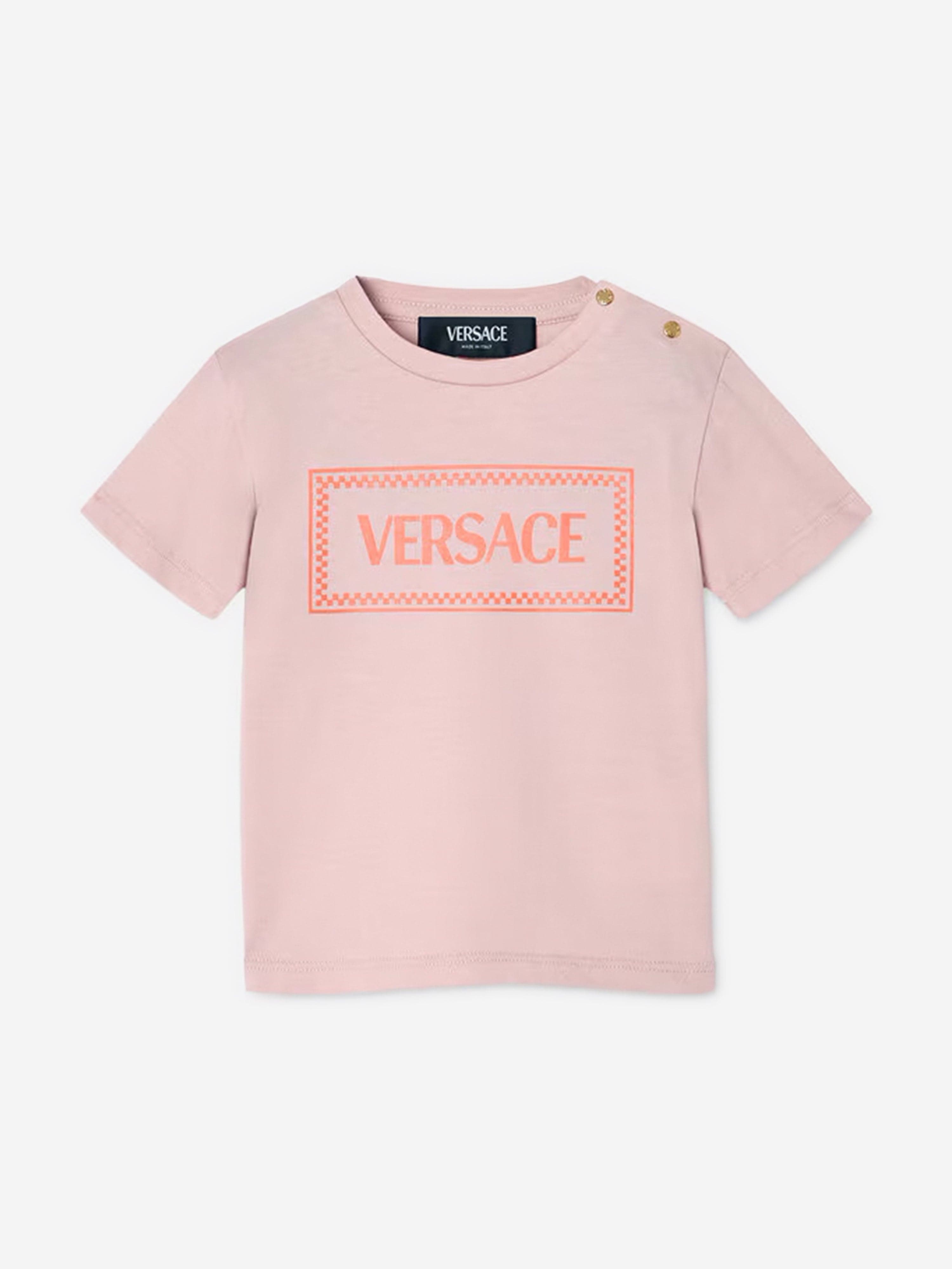 Versace Baby Girls Logo Print T-Shirt in Pink Browse For Sale