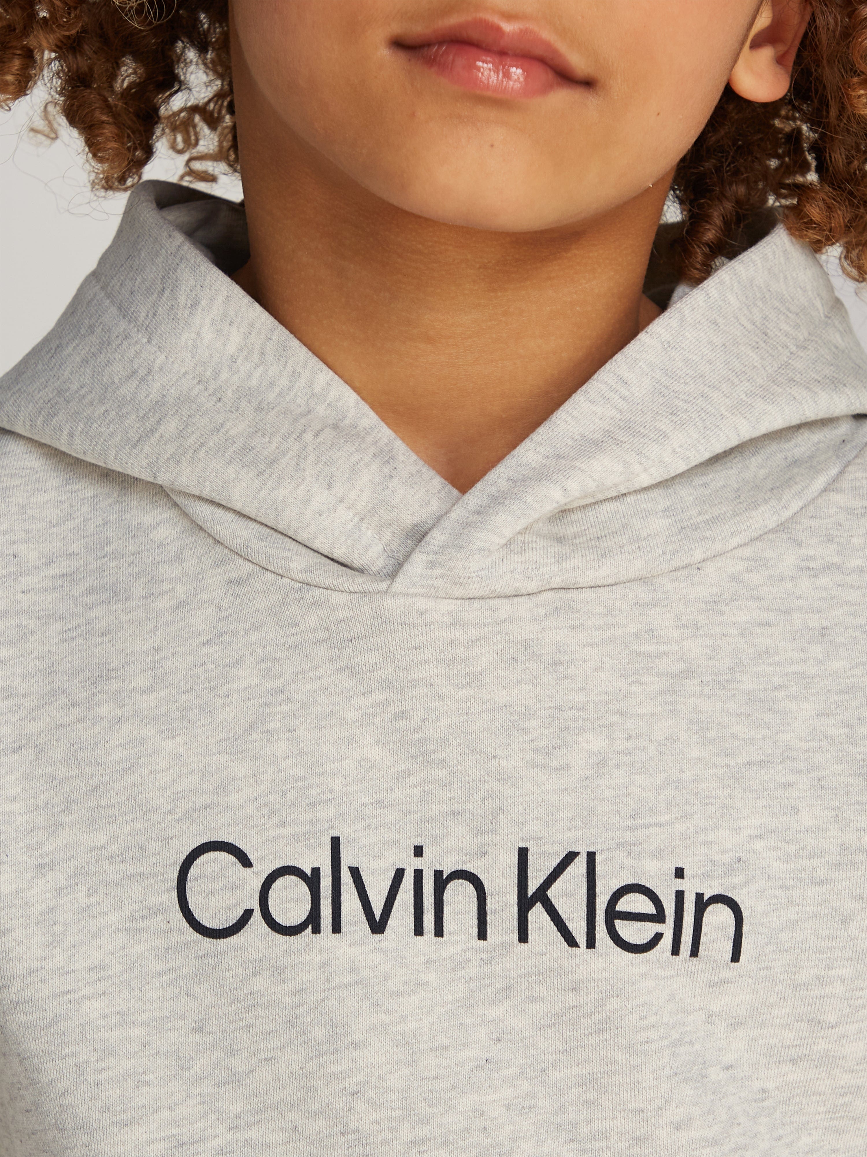 Calvin Klein Kids Logo Regular Terry Hoodie in Grey Cheap Finishline