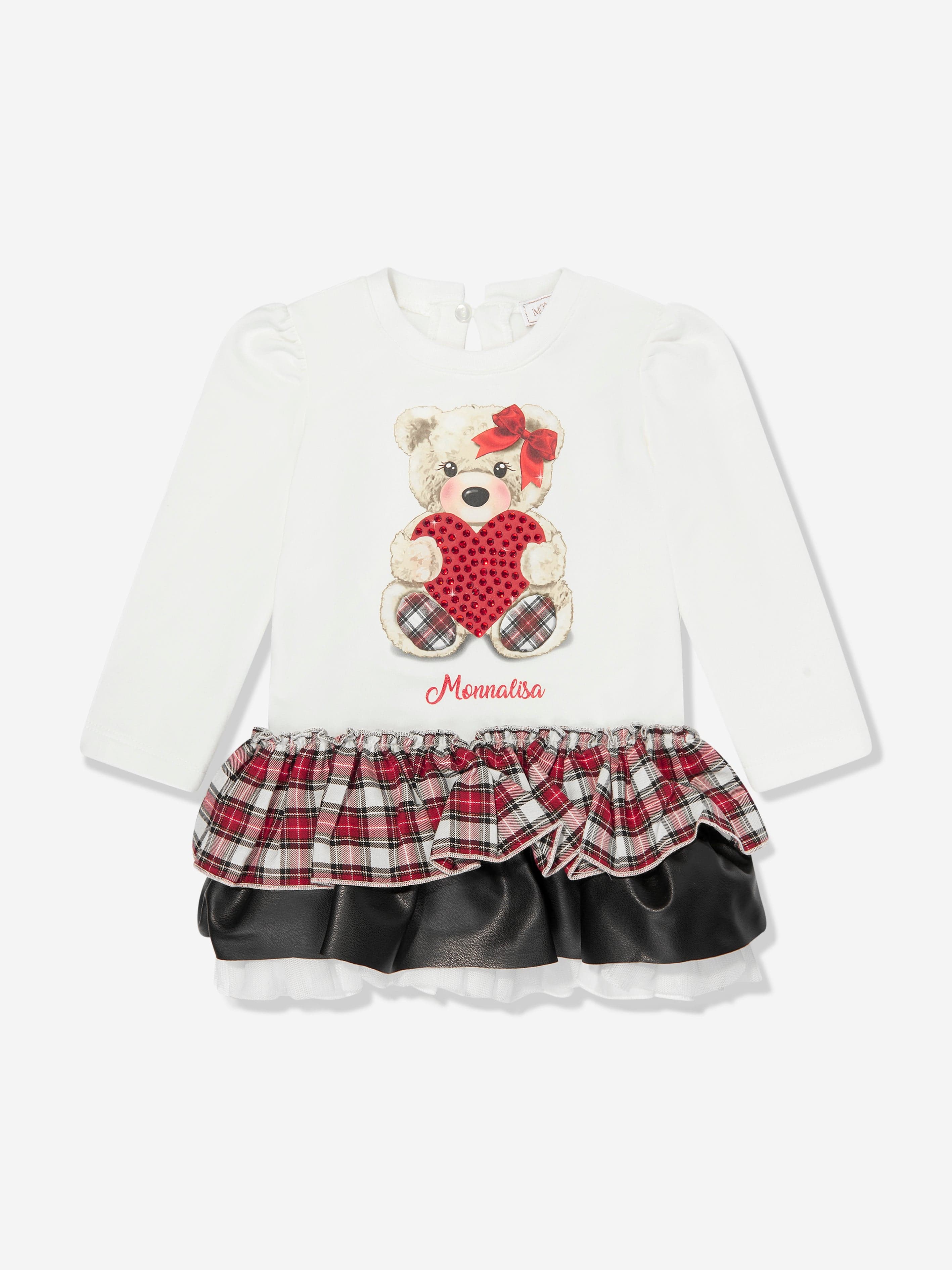 Monnalisa Baby Girls Teddy Heart Sweater Dress in Ivory Sale Best