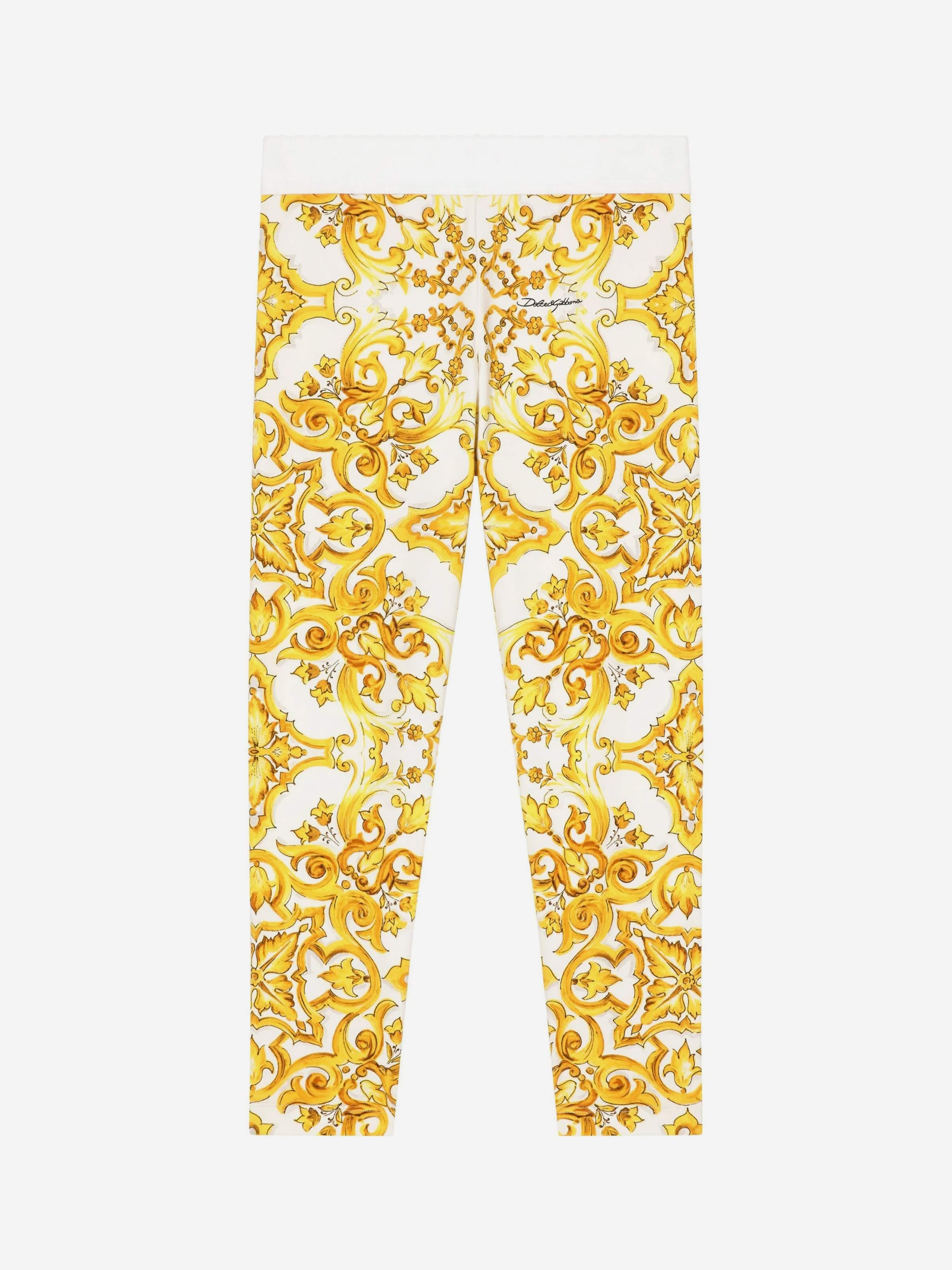 Dolce & Gabbana Girls Maiolica Print Leggings in Yellow Outlet New Arrival