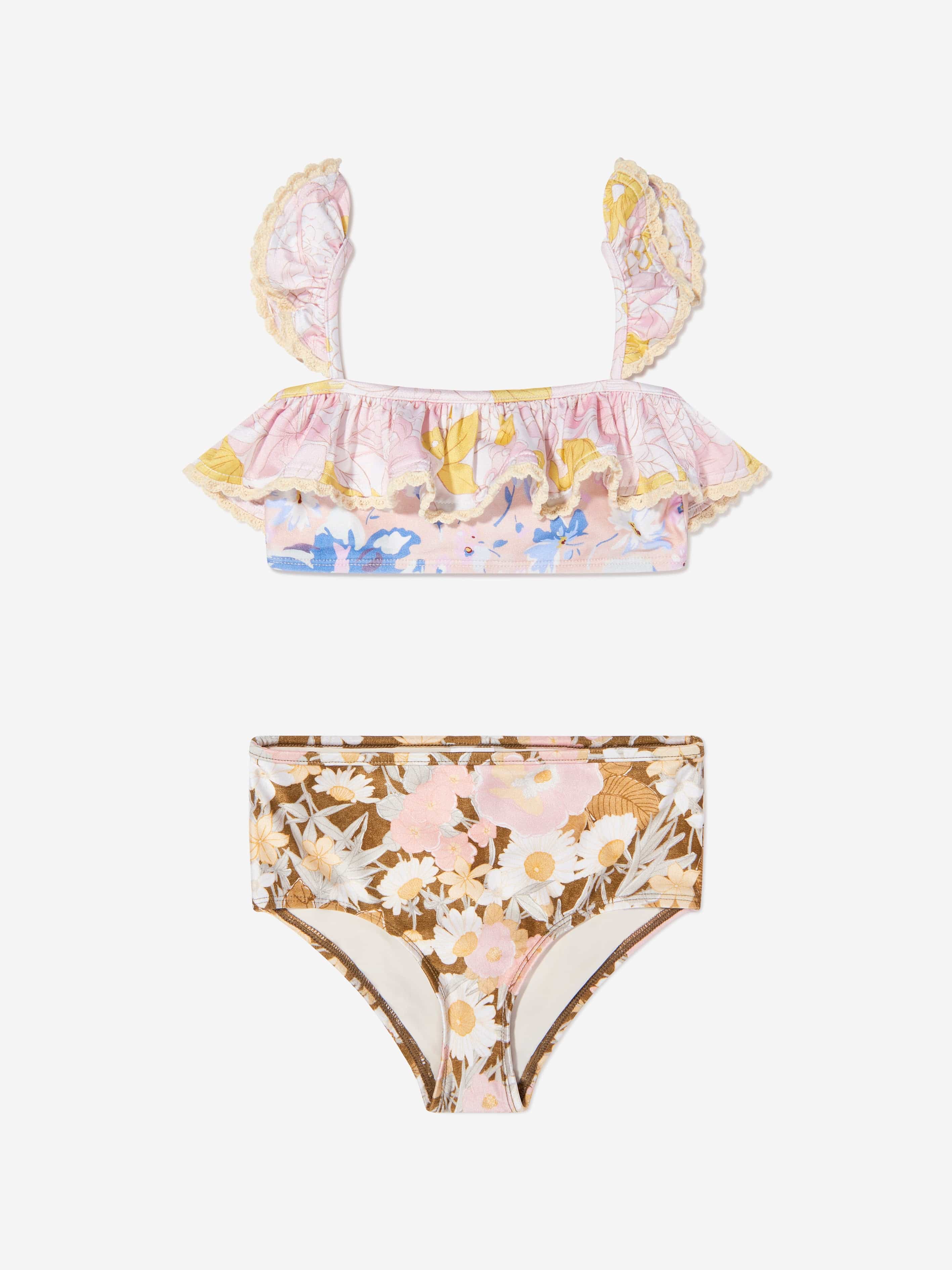 Girls Pop Trim Frill Bandeau Bikini in Multicolour Inexpensive