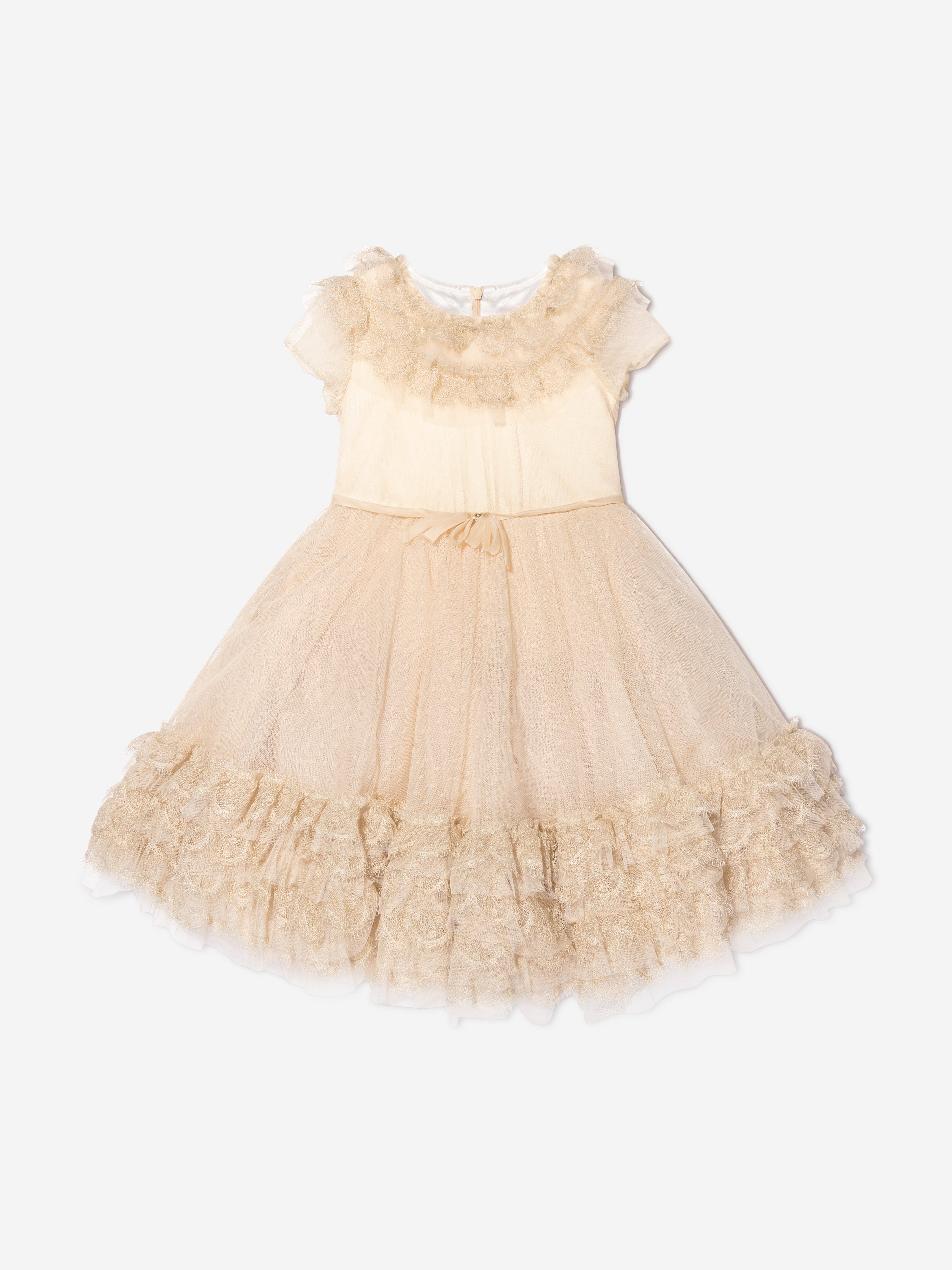 Marchesa Girls Trimmed Plumetis Tulle Gown in Cream Free Shipping View