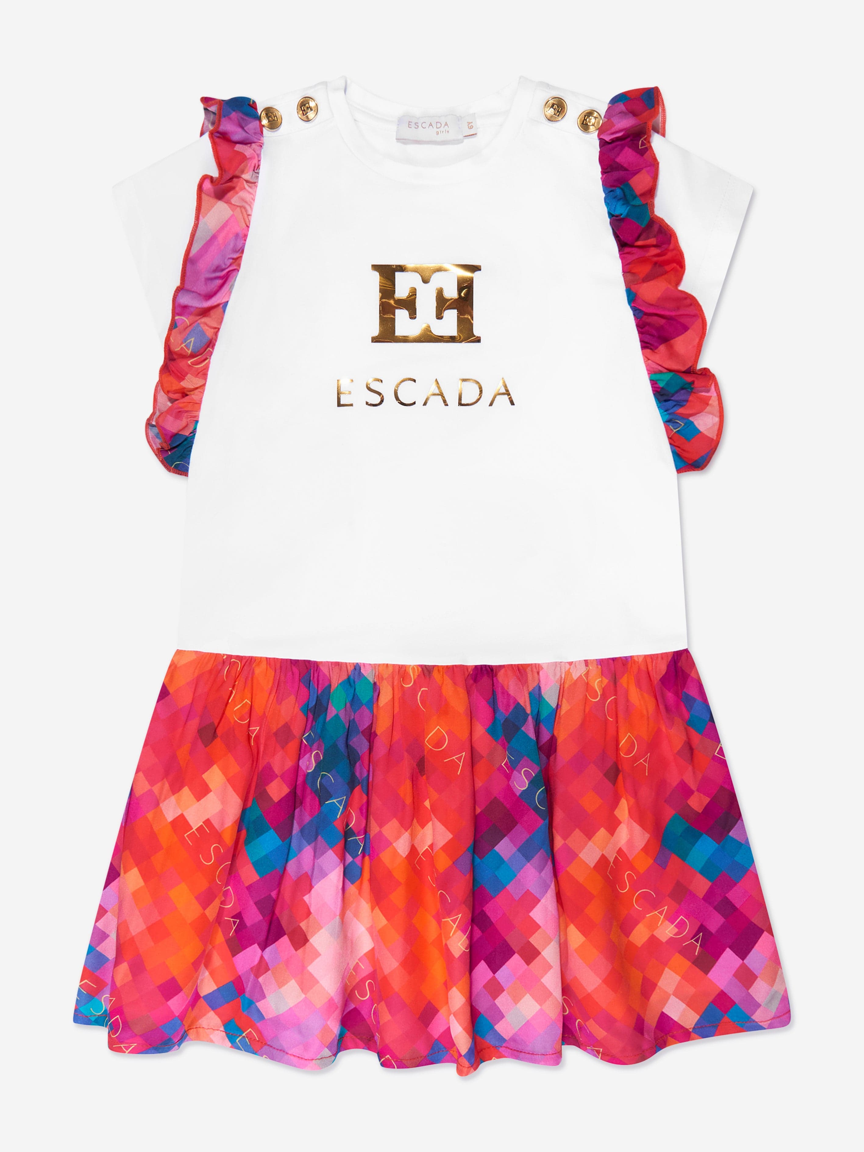 Escada Girls Logo Badge Dress in White Fashion Style For Sale