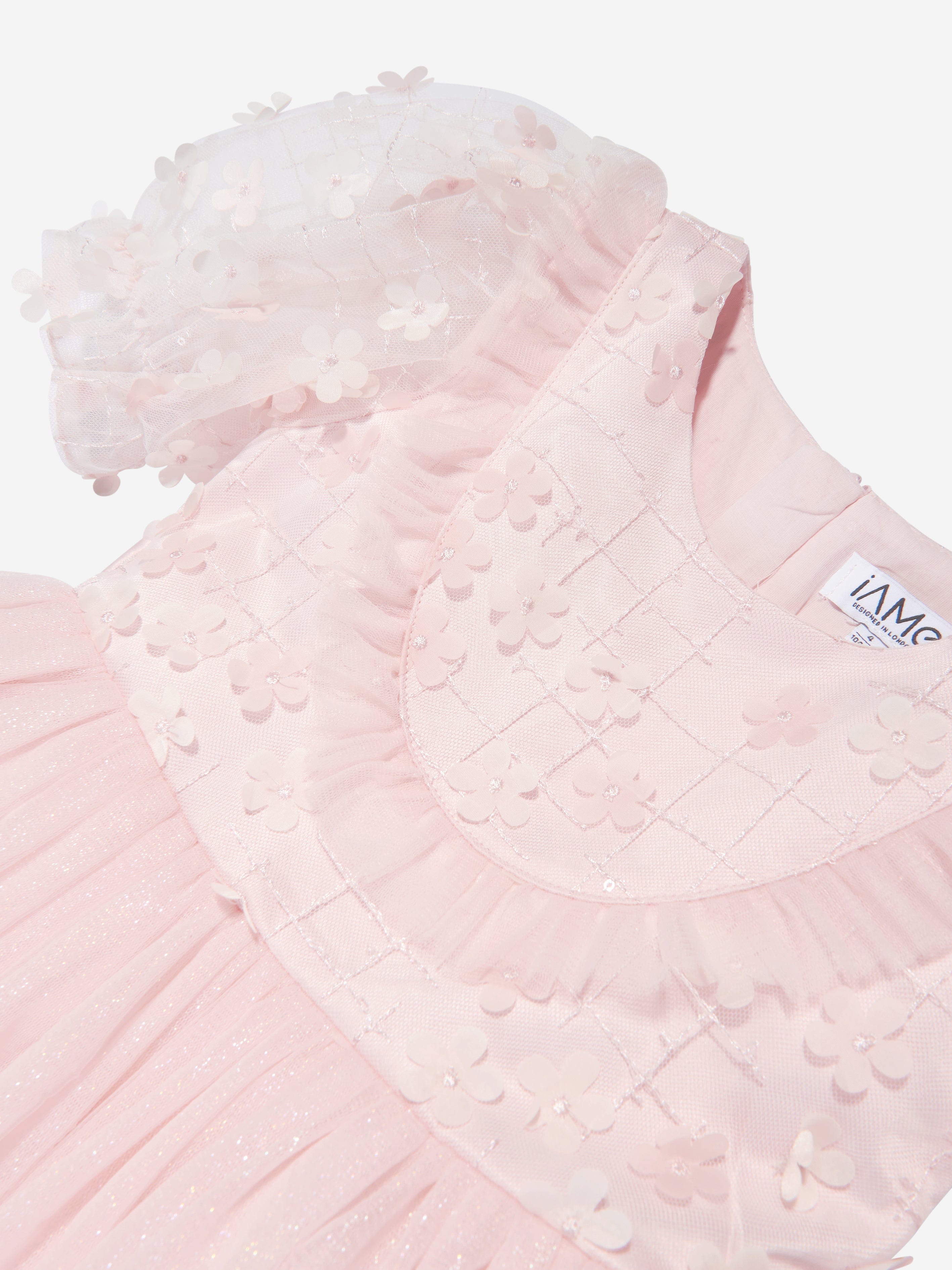 iAMe Girls Short Sleeve Embroidered Dress in Pink Outlet Original