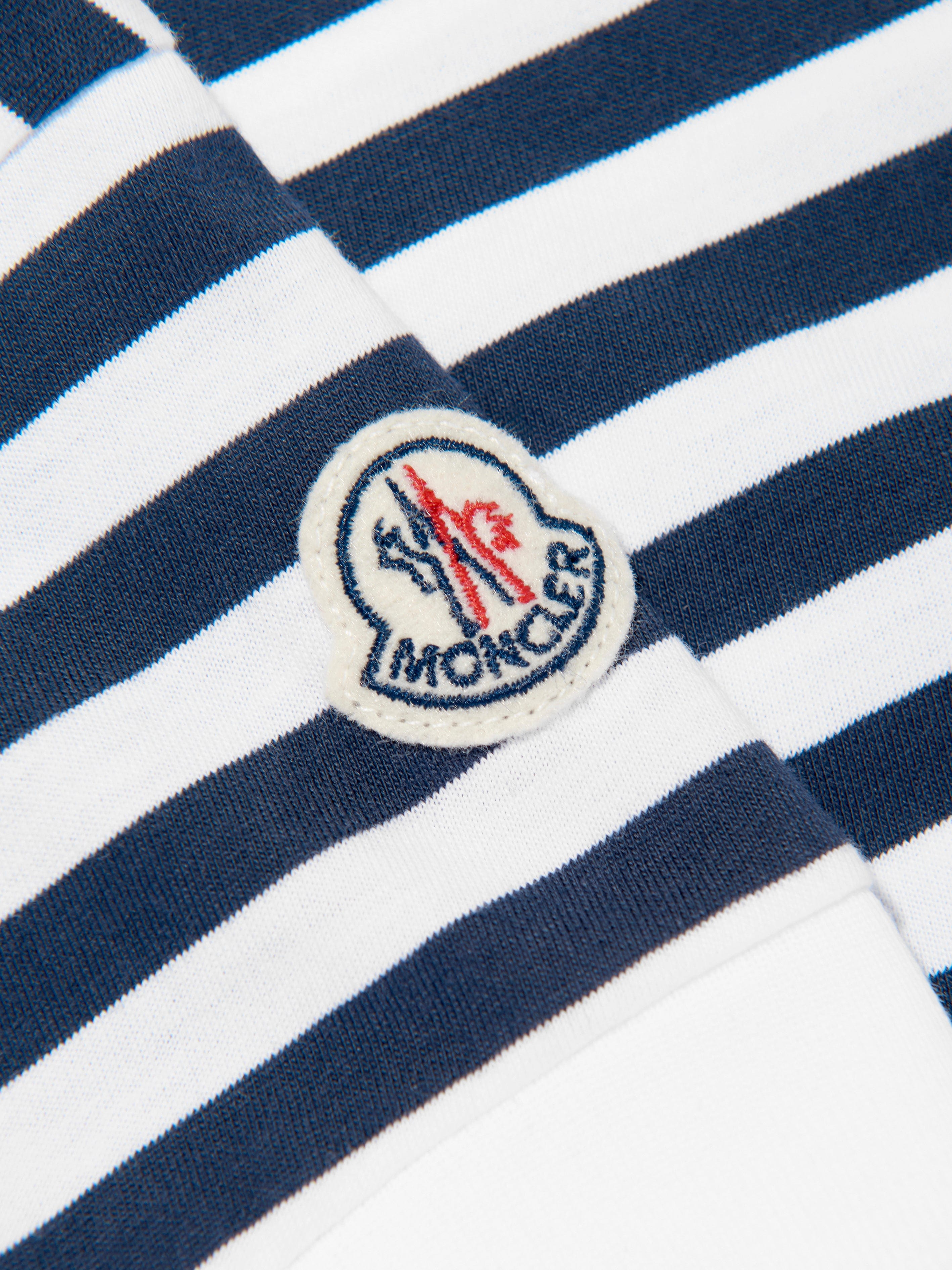 Moncler Enfant Girls Striped Logo T-Shirt in Navy Free Shipping For Sale