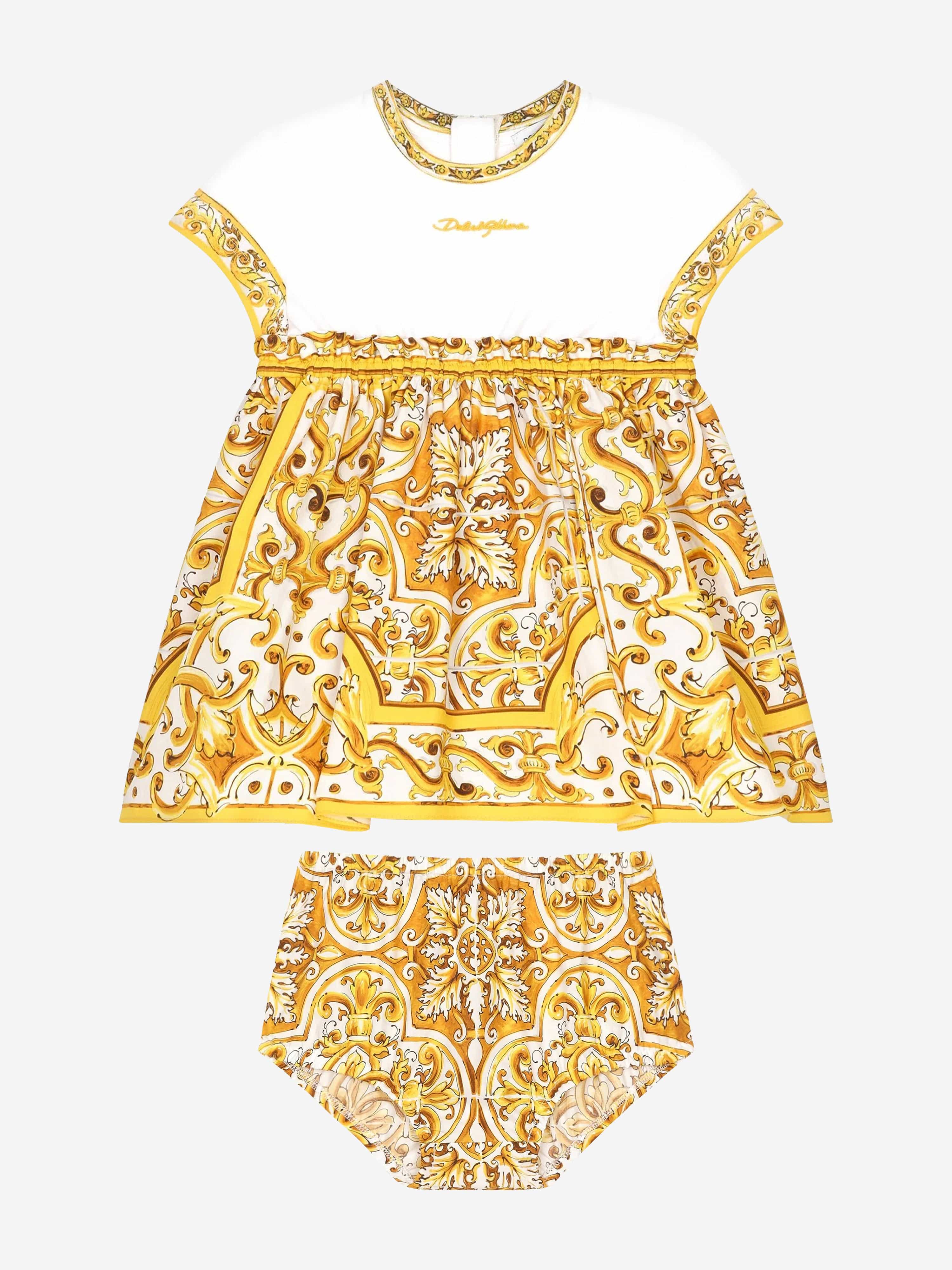 Dolce & Gabbana Baby Girls Maiolica Dress With Knickers in Yellow With Paypal Cheap Online