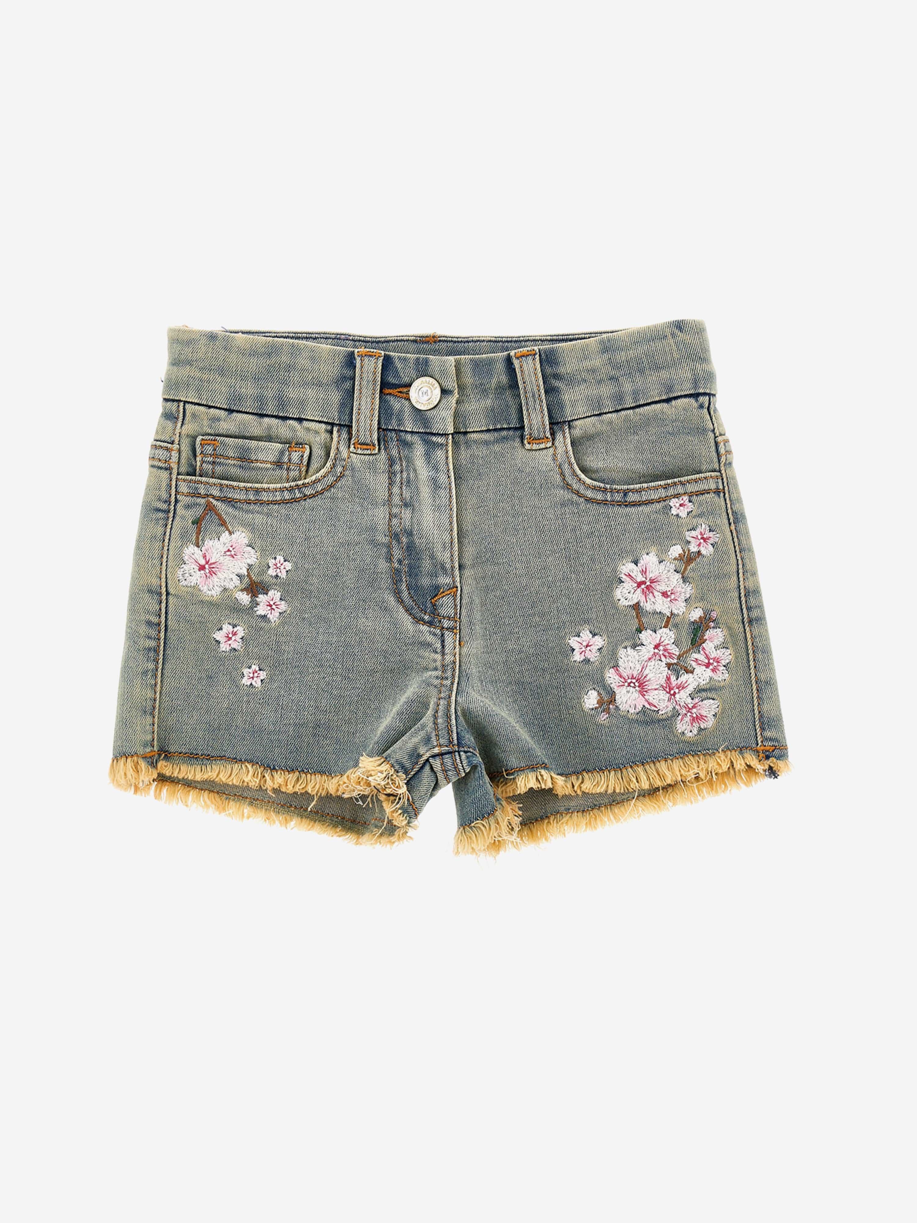 Girls Peach Blossom Denim Shorts in Blue Free Shipping Limited Edition