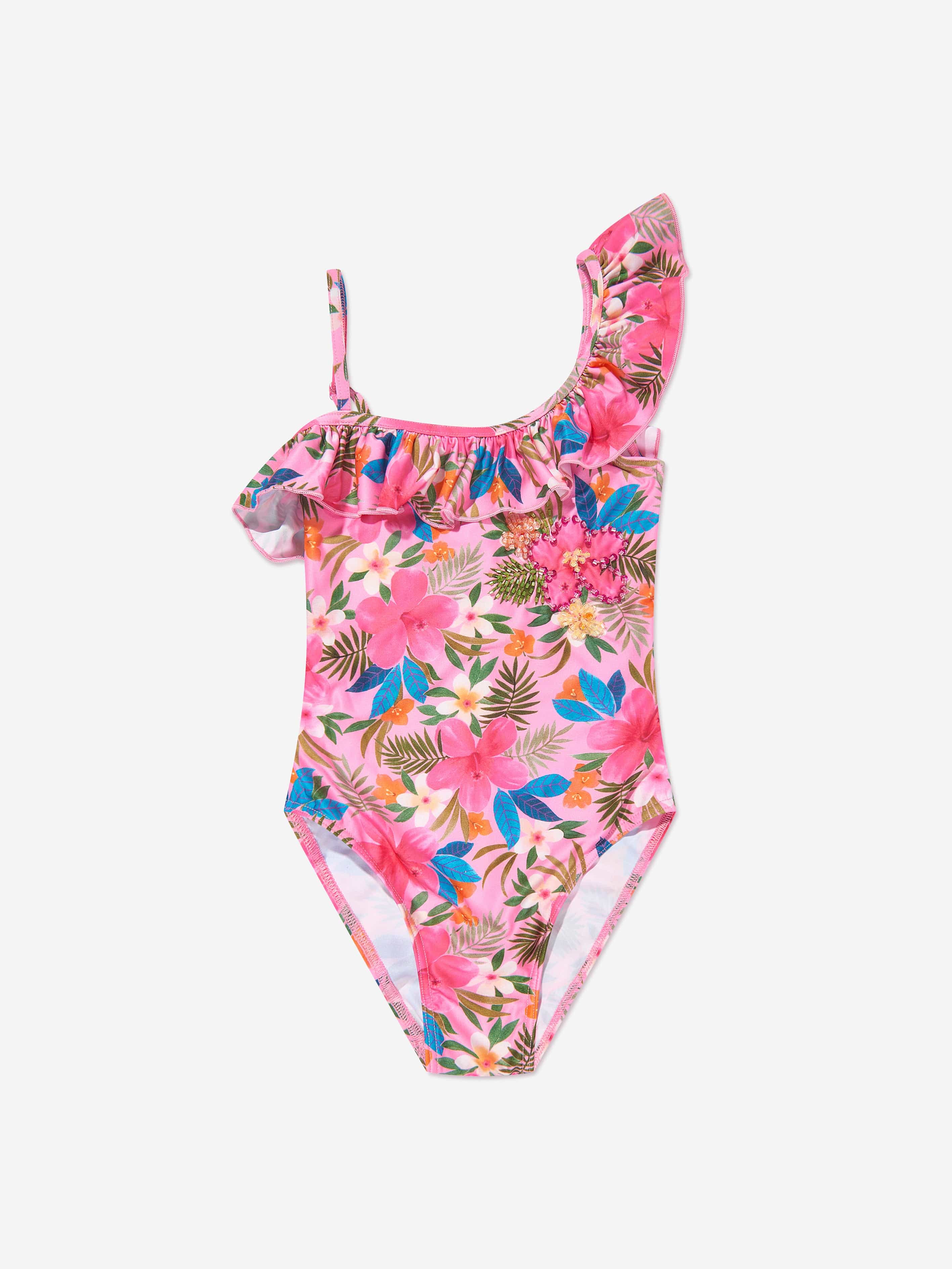 Selini Action Girls Floral Swimsuit in Pink Discount Brand New Unisex