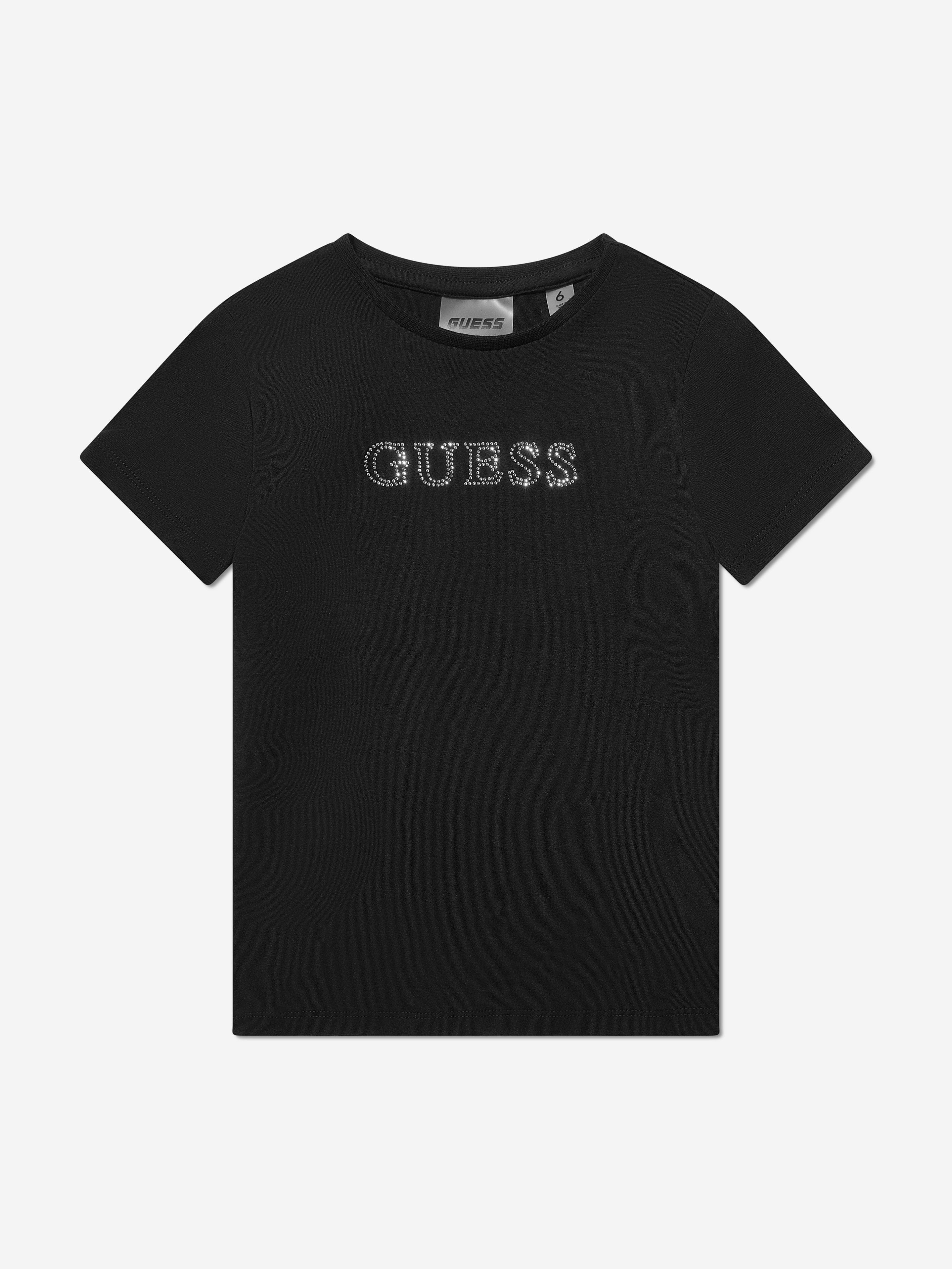Guess Girls Logo T-Shirt in Black Cheap Sale Manchester
